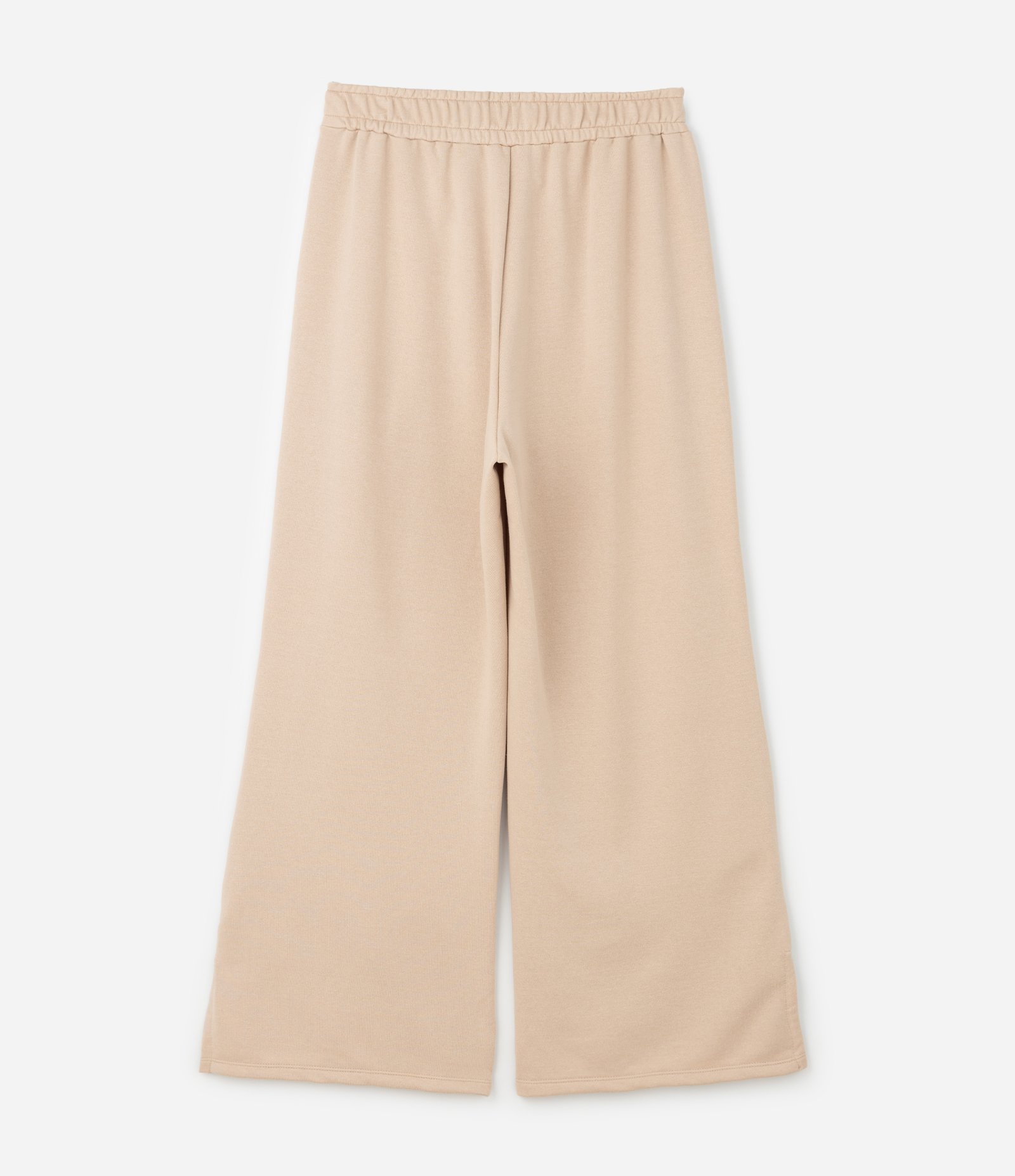 Calça Wide Leg de Moletom Esportiva com Abertura Lateral Curve & Plus Size Bege 2