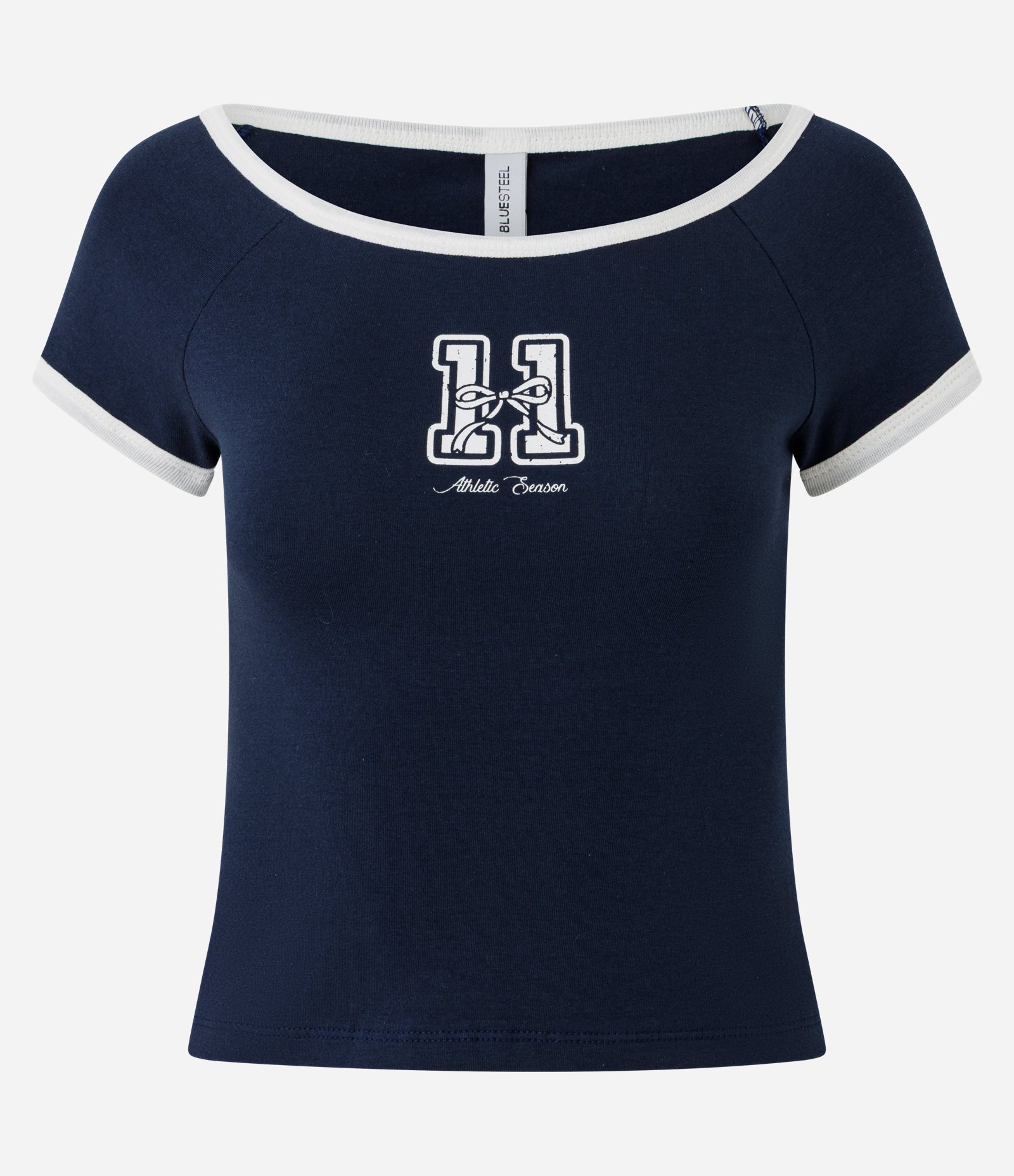 Blusa com Detalhes Contrastantes e Estampa Numeral Azul 4