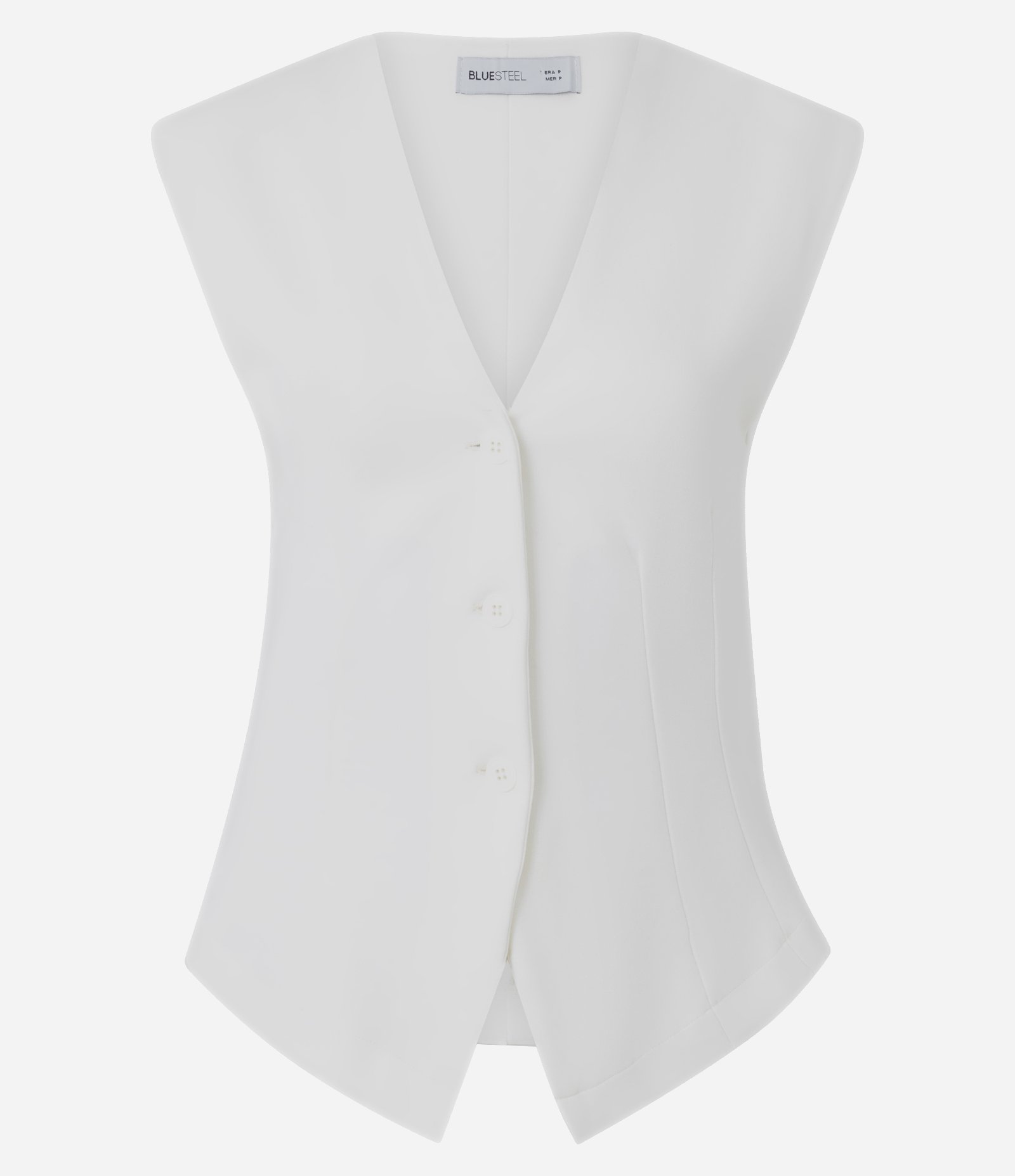 Blusa em Ponto Roma com Decote em V e Fechamento por Botões Branco 5