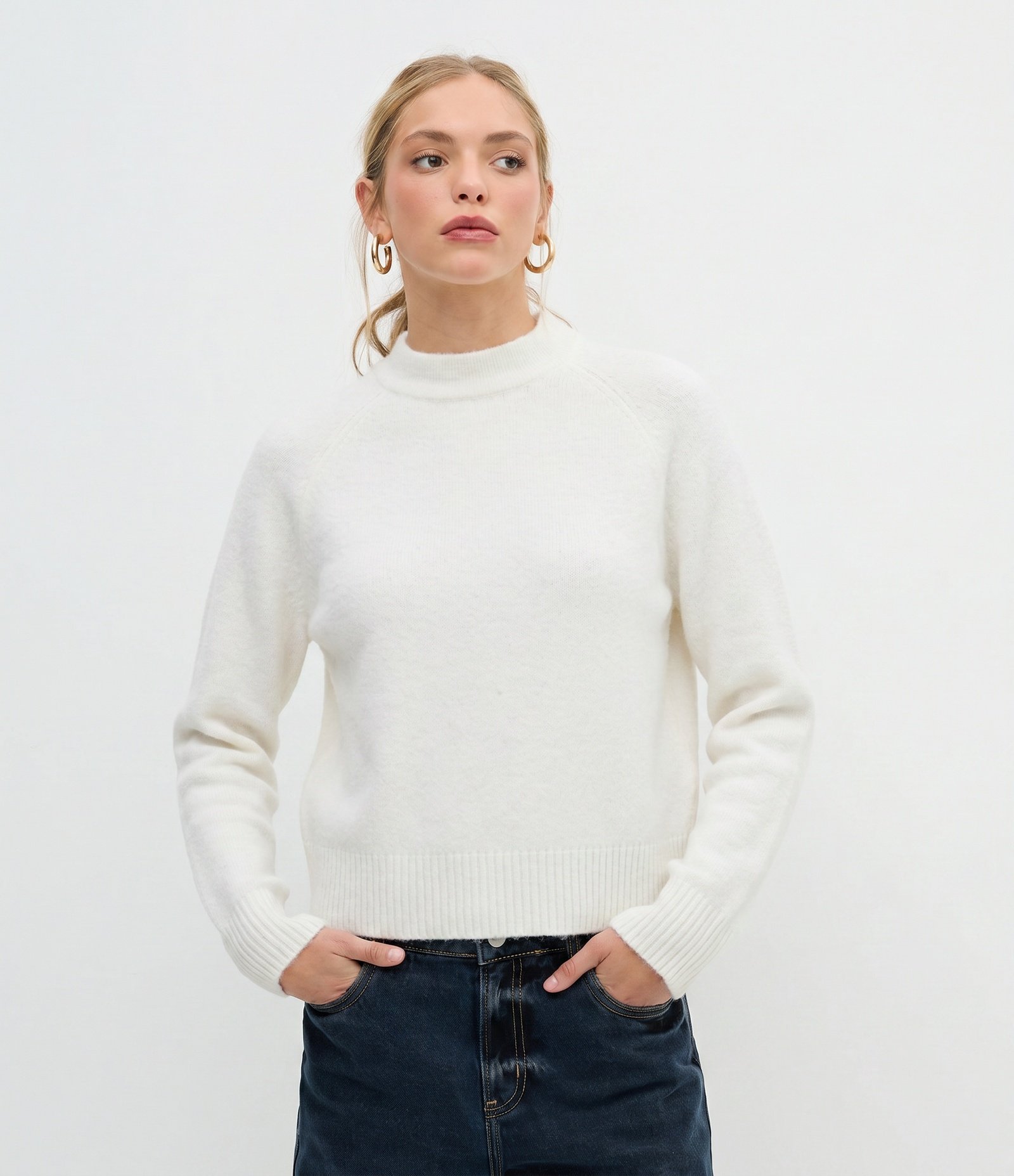 Suéter em Tricô com Gola Redonda e Punhos Canelados Off White 1