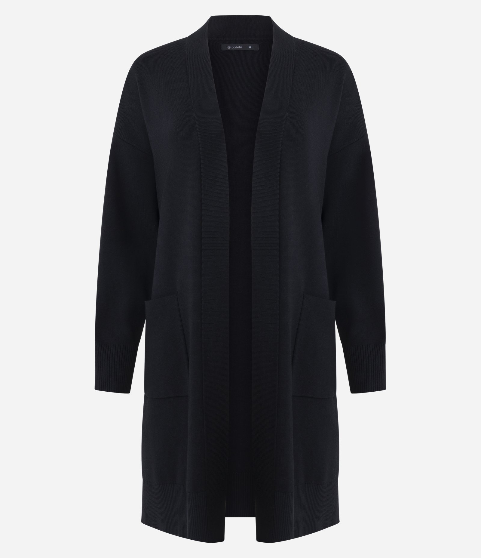 Cardigan Alongado em Tricô com Bolsos Preto 1