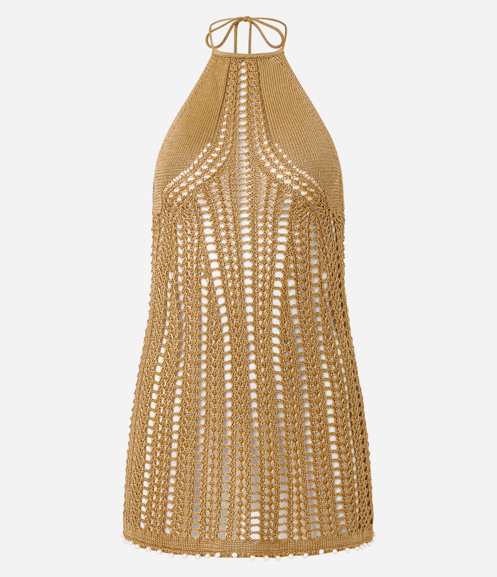 Saída de Praia Vestido Body com Pérolas na Barra Dourado 1