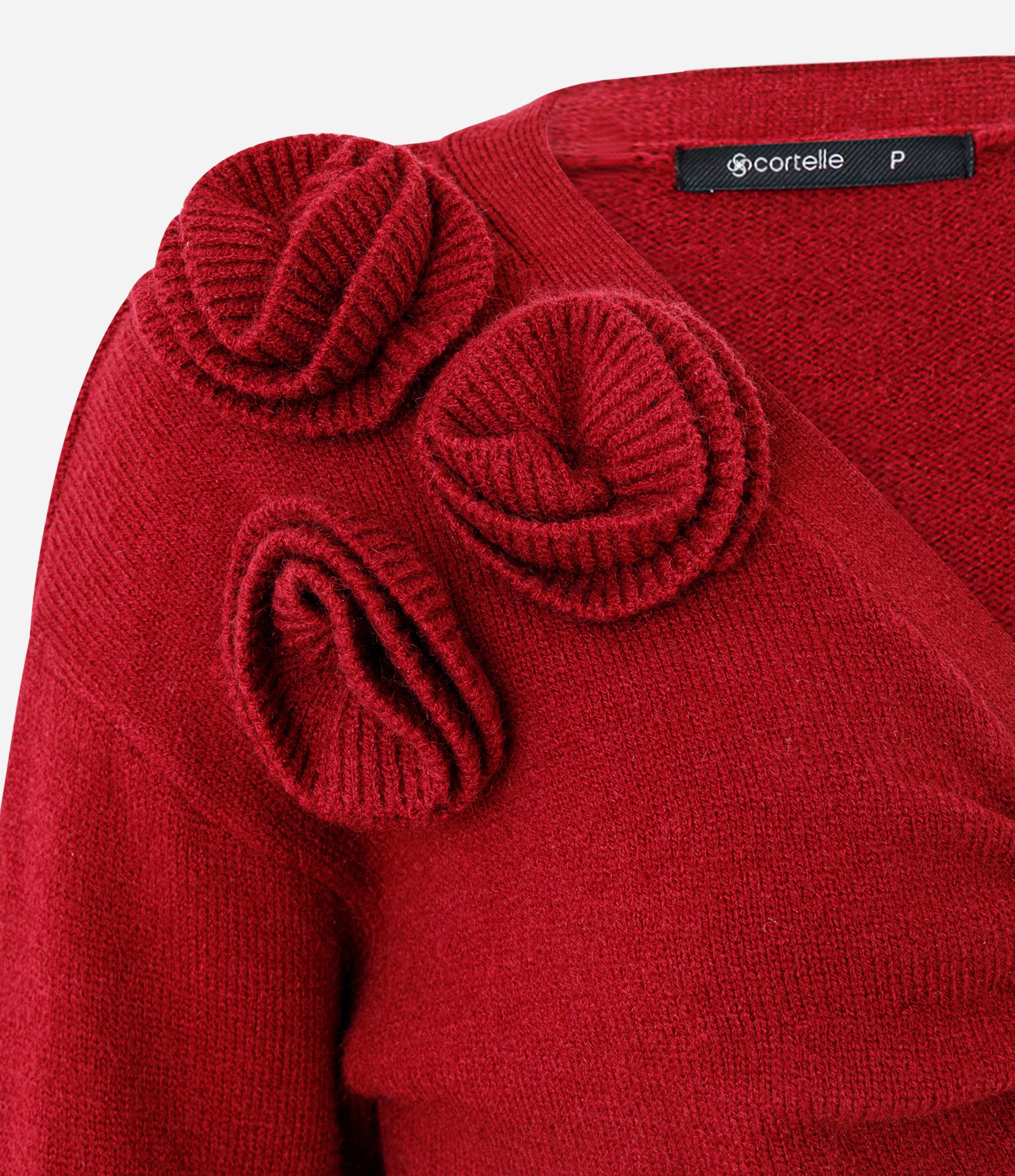 Cardigan em Tricô com Flor Aplicada no Ombro Vermelho 2