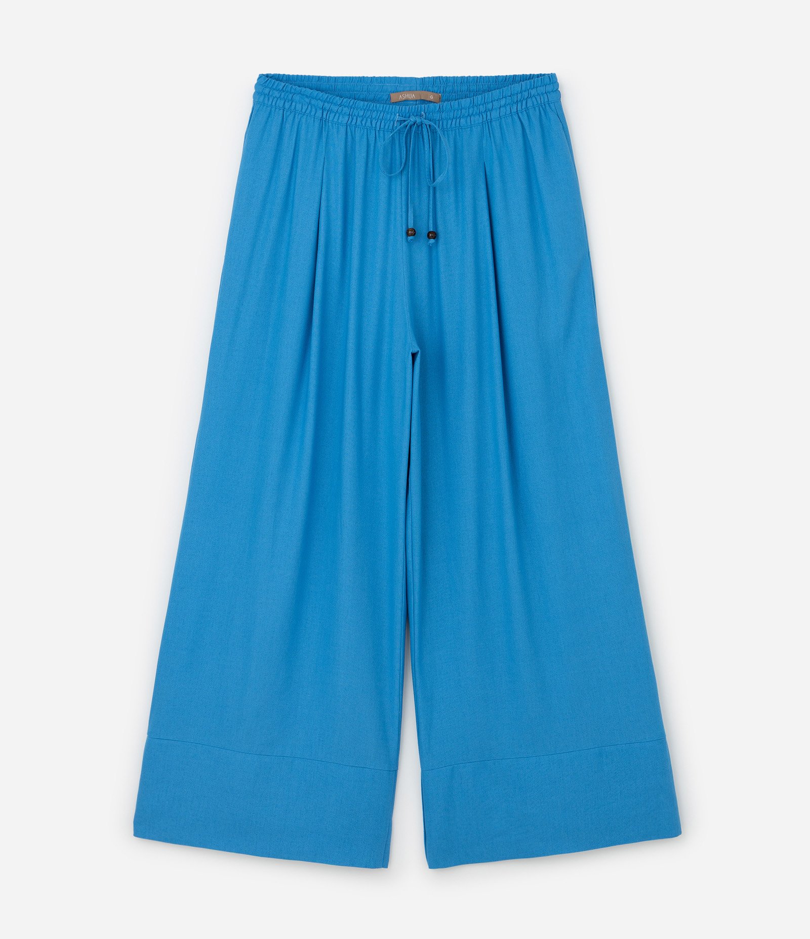 Calça Pantalona em Viscolinho com Barra Larga e Cós Elástico Curve & Plus Size Azul 5