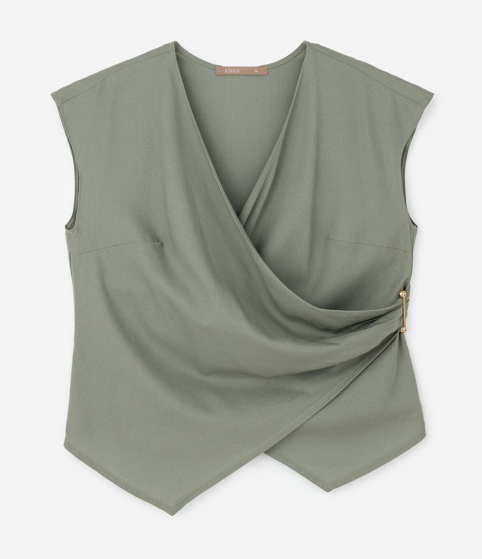 Blusa em Viscolinho com Transpasse Frontal e Aviamento Curve & Plus Size Verde 1