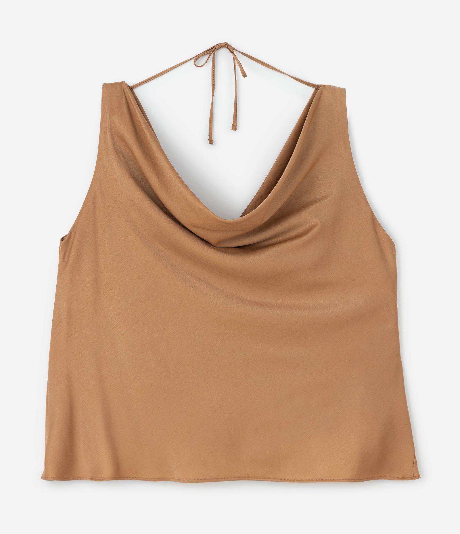 Blusa em Cetim com Decote Degagê Curve & Plus Size Bege 1