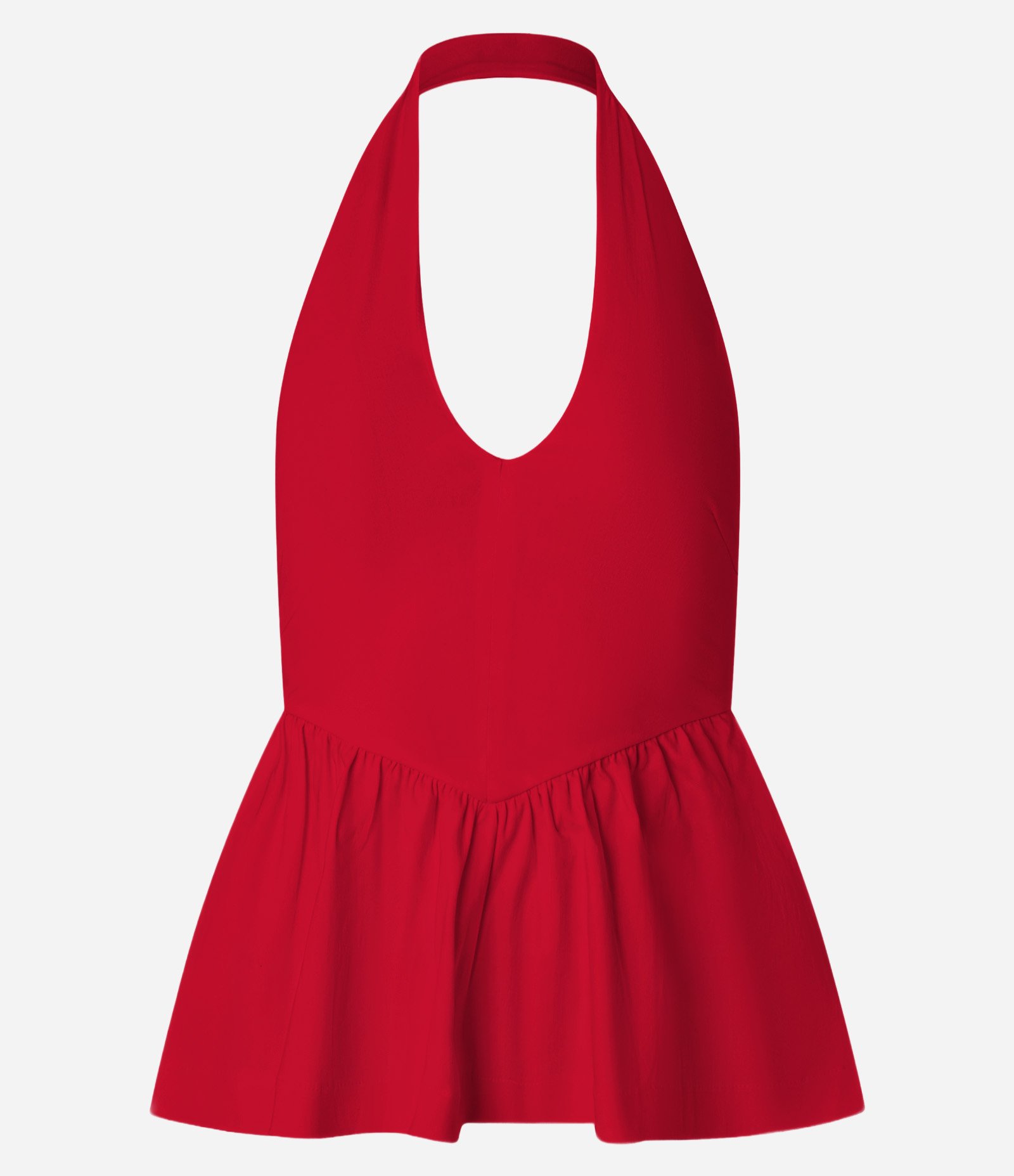 Top Peplum Frente Único Corsetado em Bengaline Vermelho 4