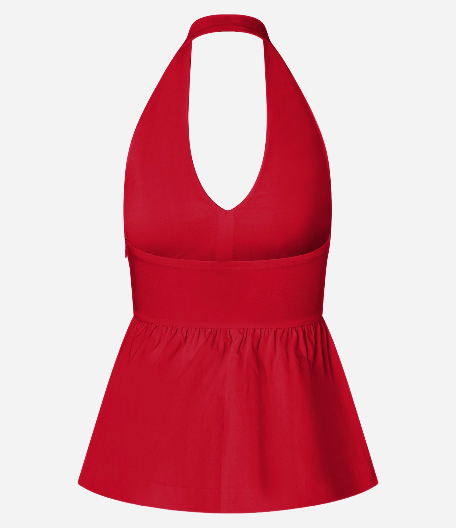 Top Peplum Frente Único Corsetado em Bengaline Vermelho 5