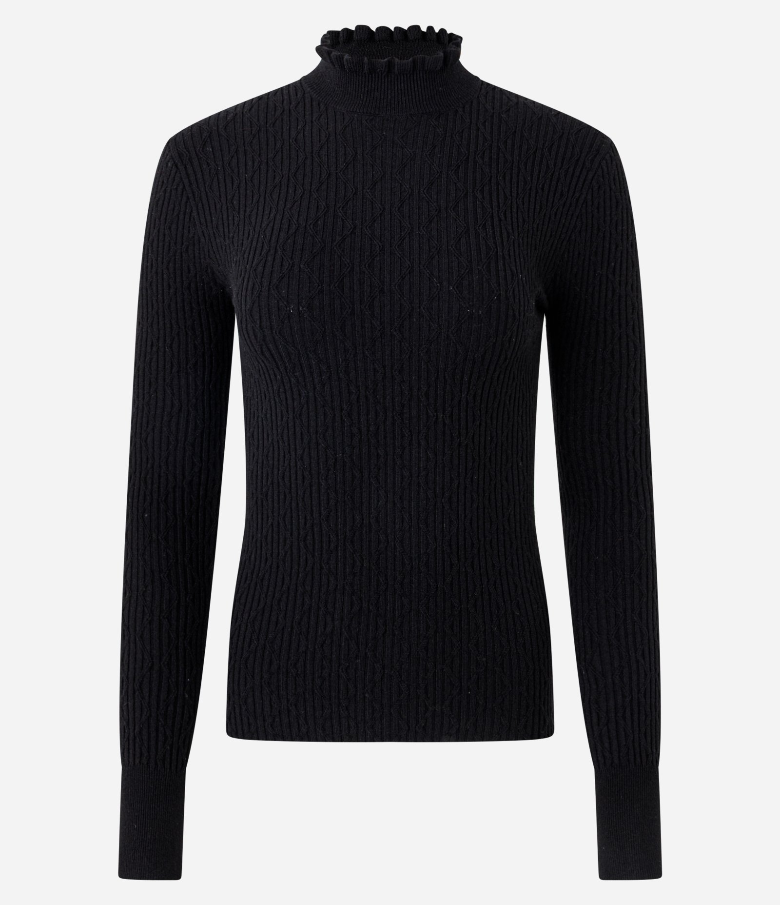 Blusa Regular em Tricô Texturizado com Golinha Frufru Preto 5