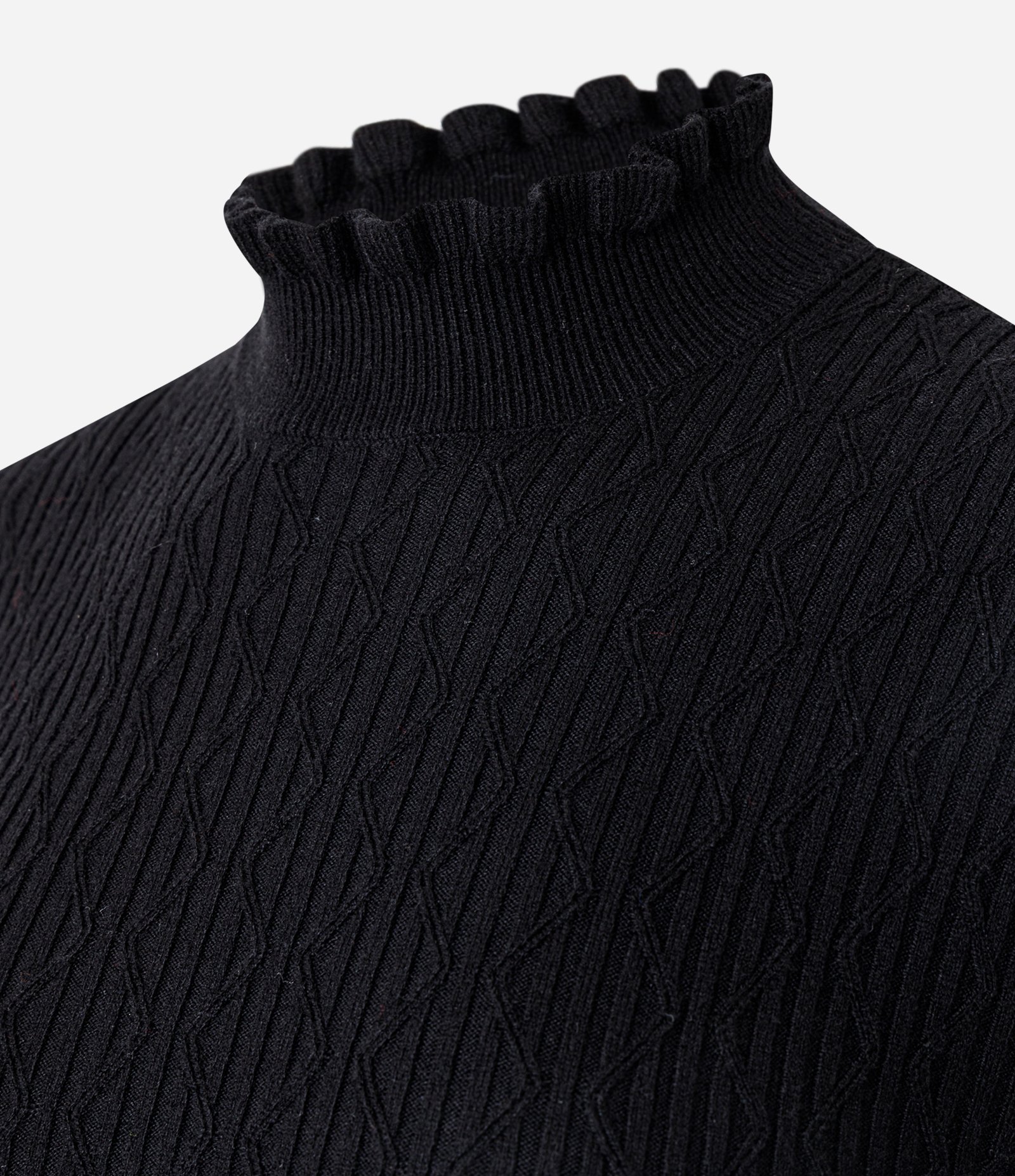 Blusa Regular em Tricô Texturizado com Golinha Frufru Preto 6