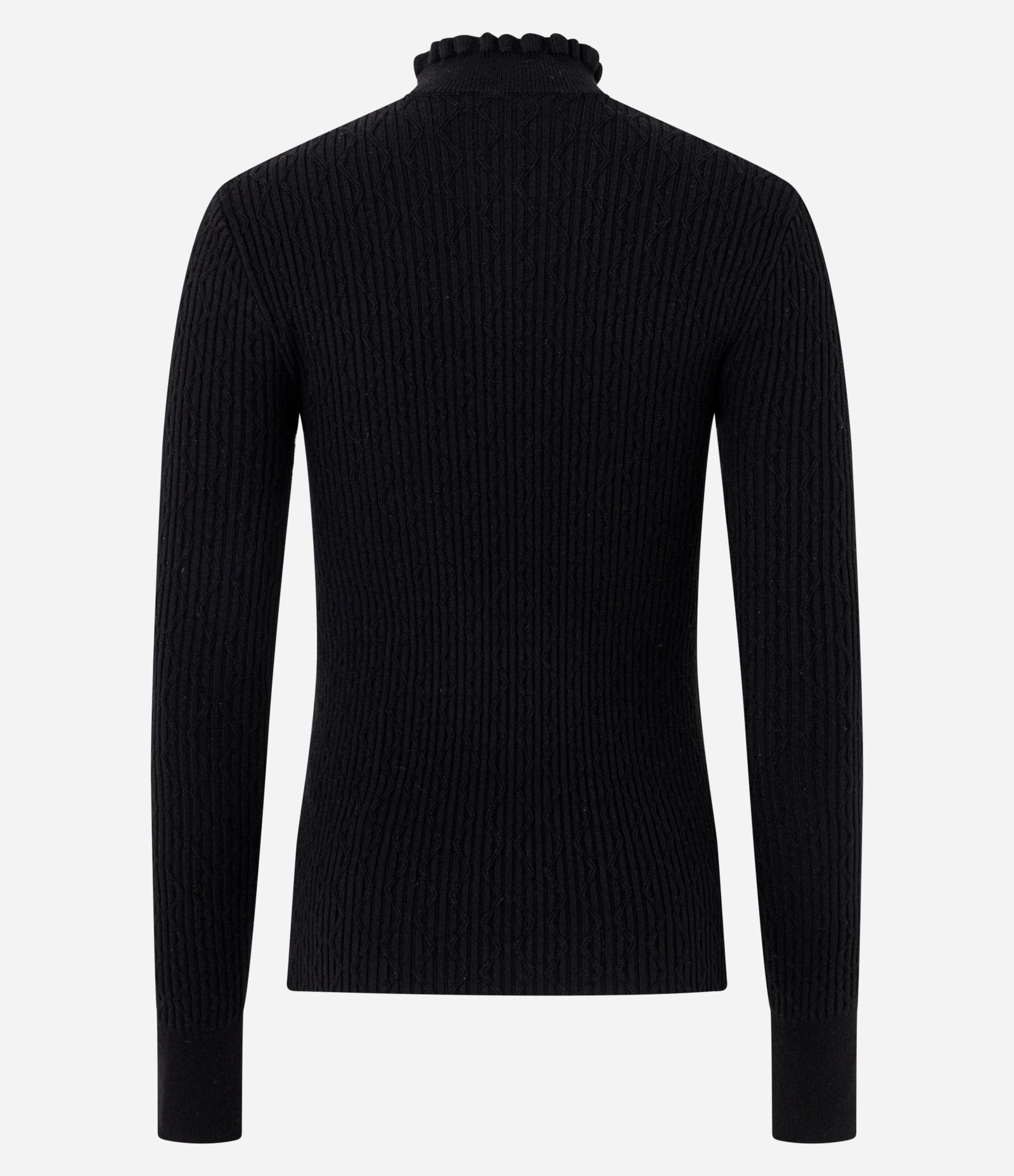 Blusa Regular em Tricô Texturizado com Golinha Frufru Preto 7