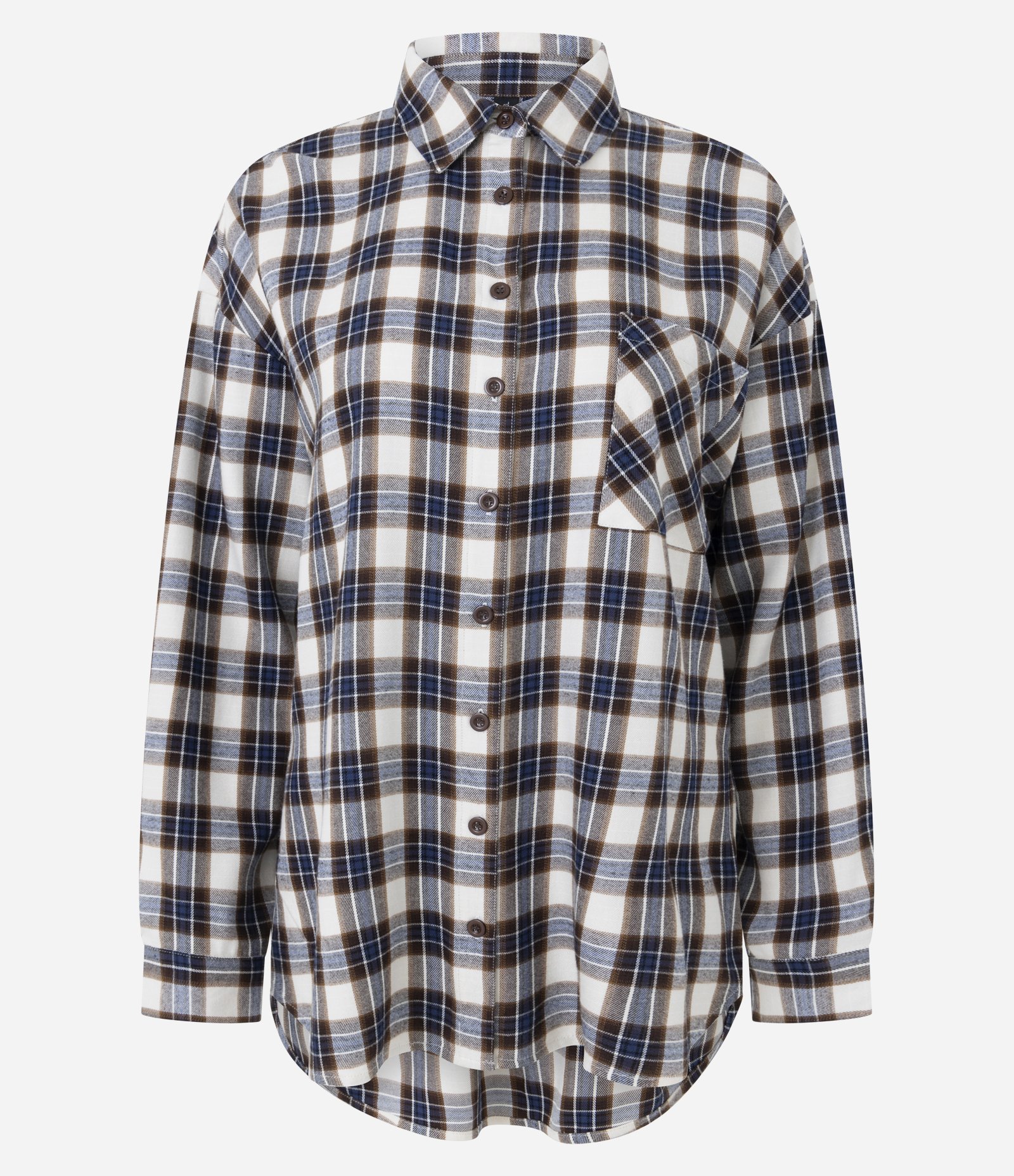Camisa Regular Manga Longa em Flanela Xadrez Azul 1