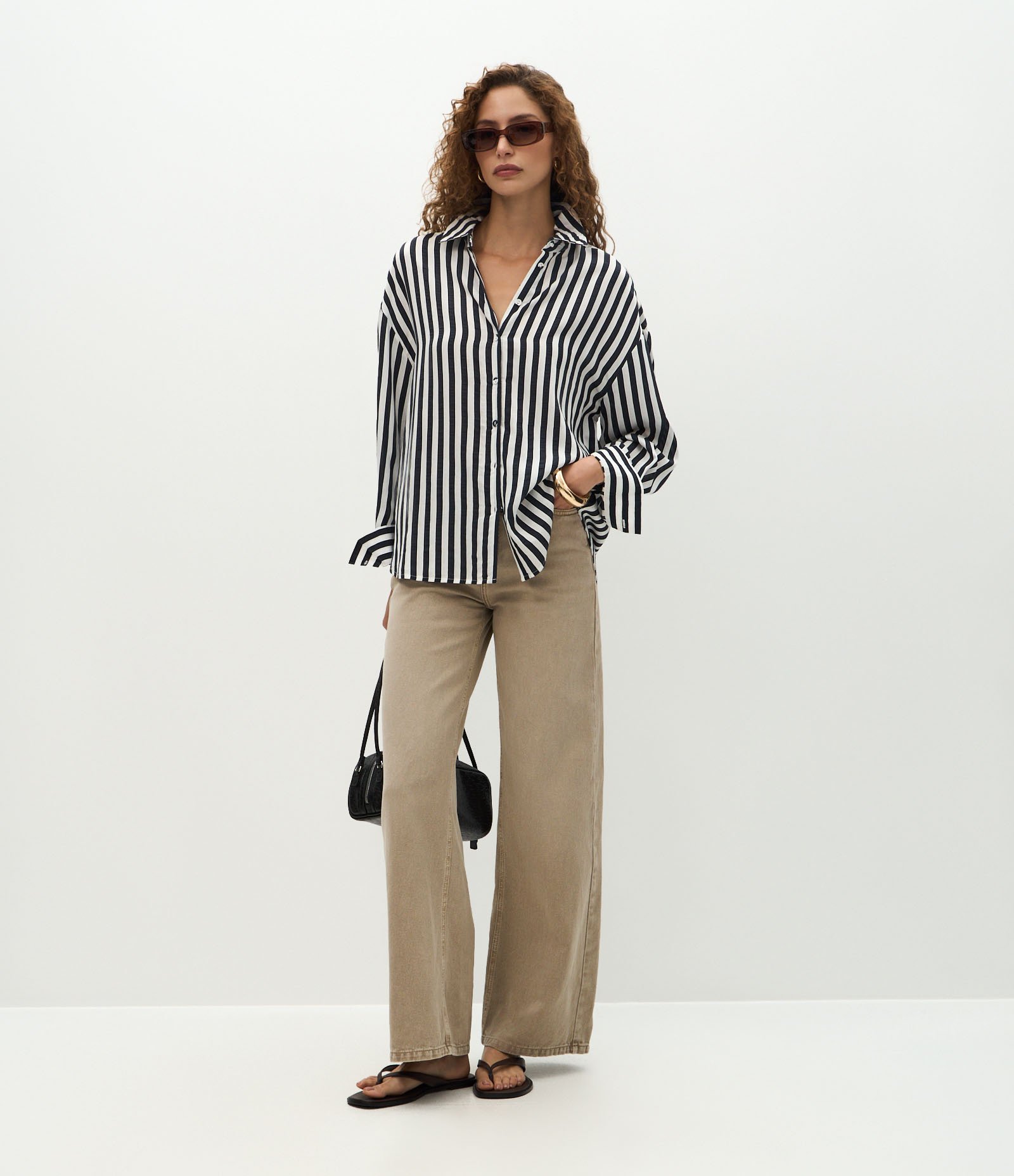 Camisa em Viscose com Listras Fio Tinto Off White/Azul 2