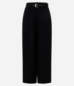 Calça Wide Leg Alfaiatada com Cinto e Fivela Metálica