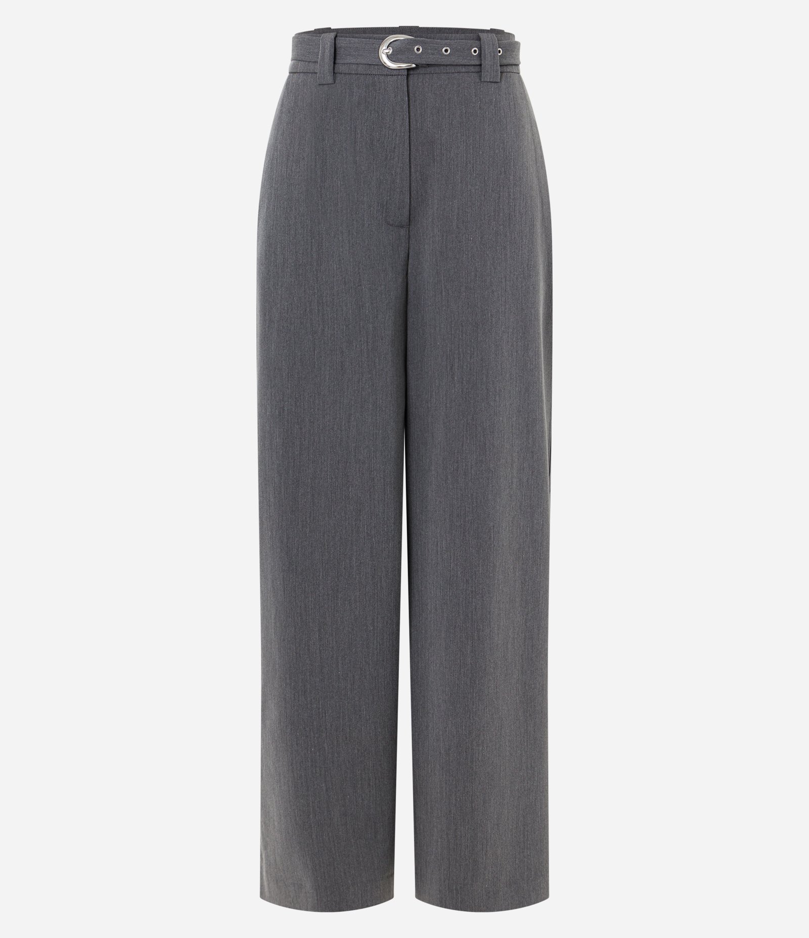 Calça Wide Leg Alfaiatada com Cinto e Fivela Metálica Cinza 1