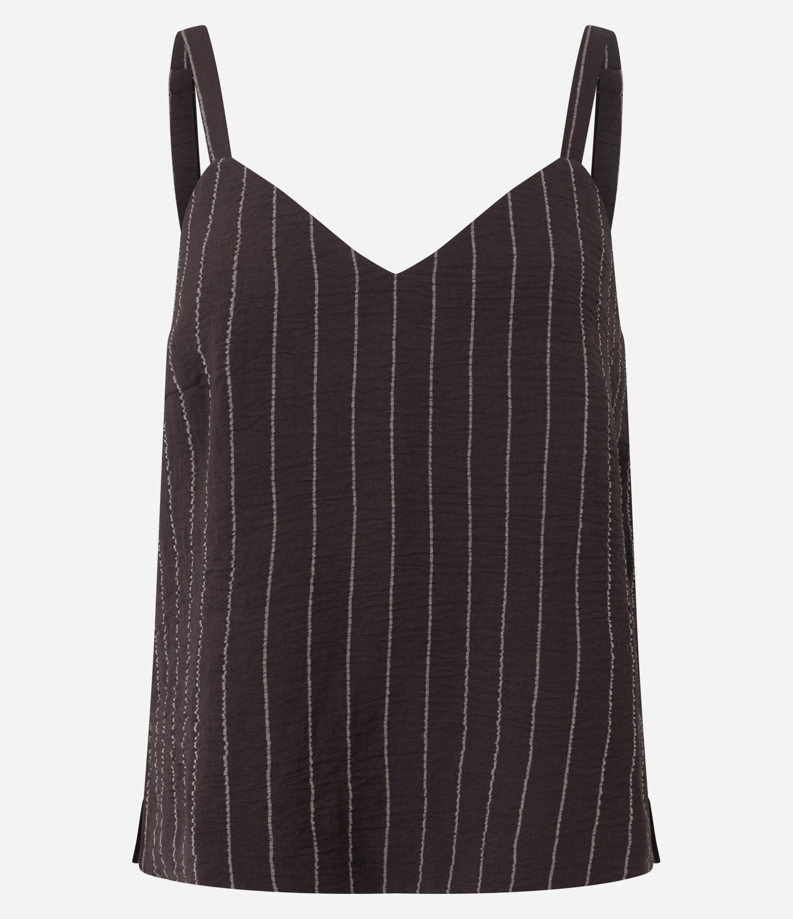 Blusa com Alças Largas e Estampa Listras em Fio Tinto Marrom 5