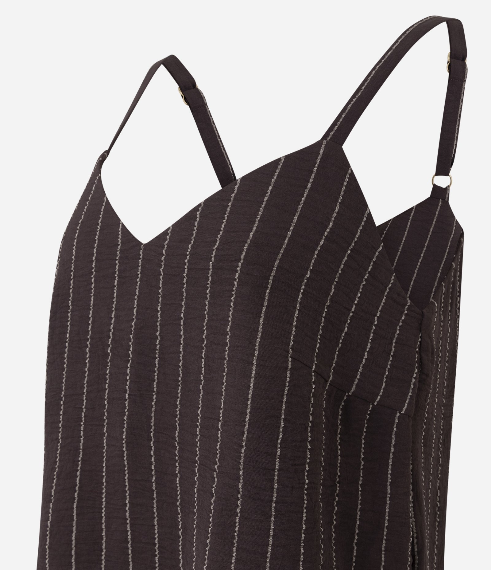 Blusa com Alças Largas e Estampa Listras em Fio Tinto Marrom 6