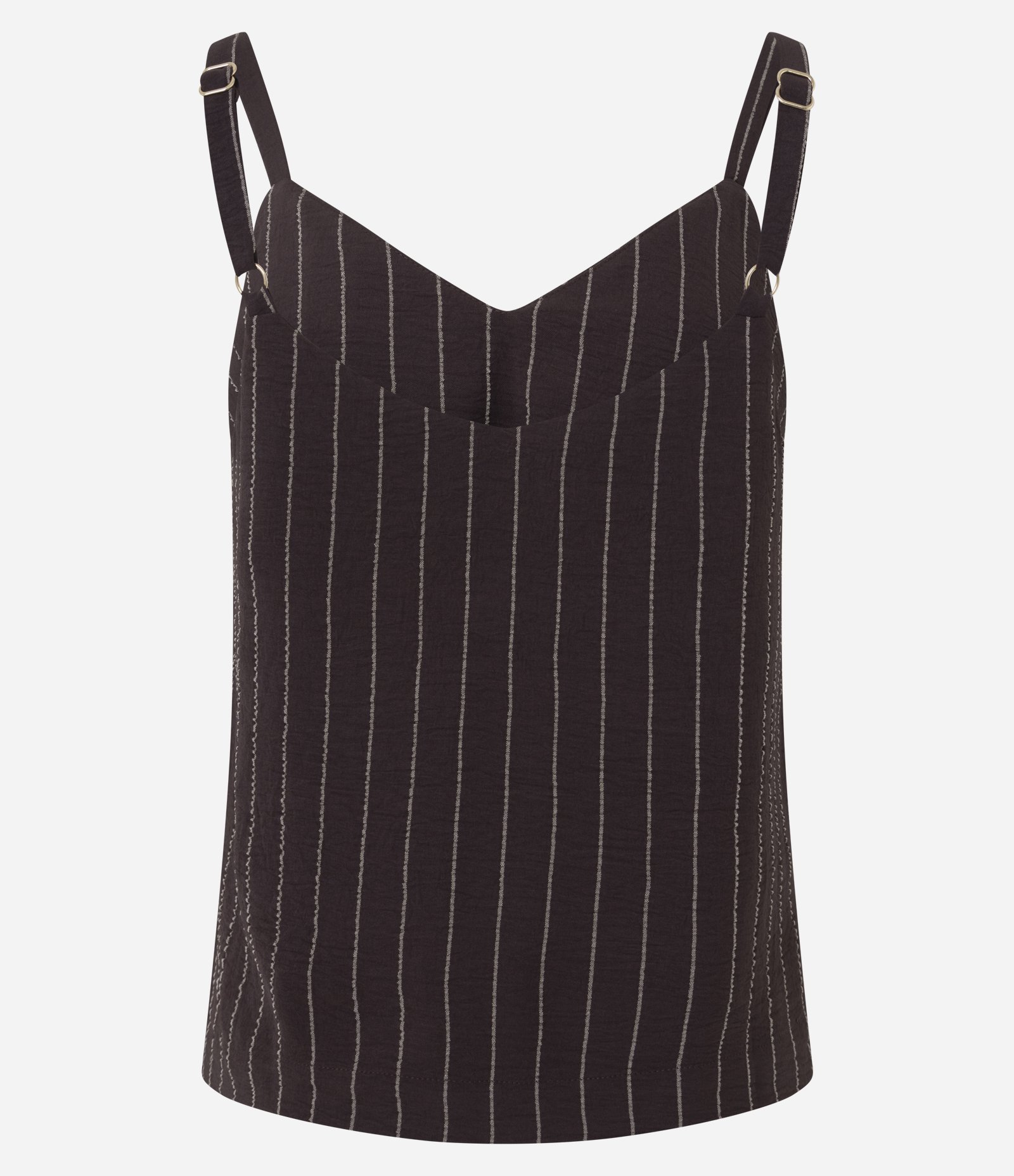 Blusa com Alças Largas e Estampa Listras em Fio Tinto Marrom 7