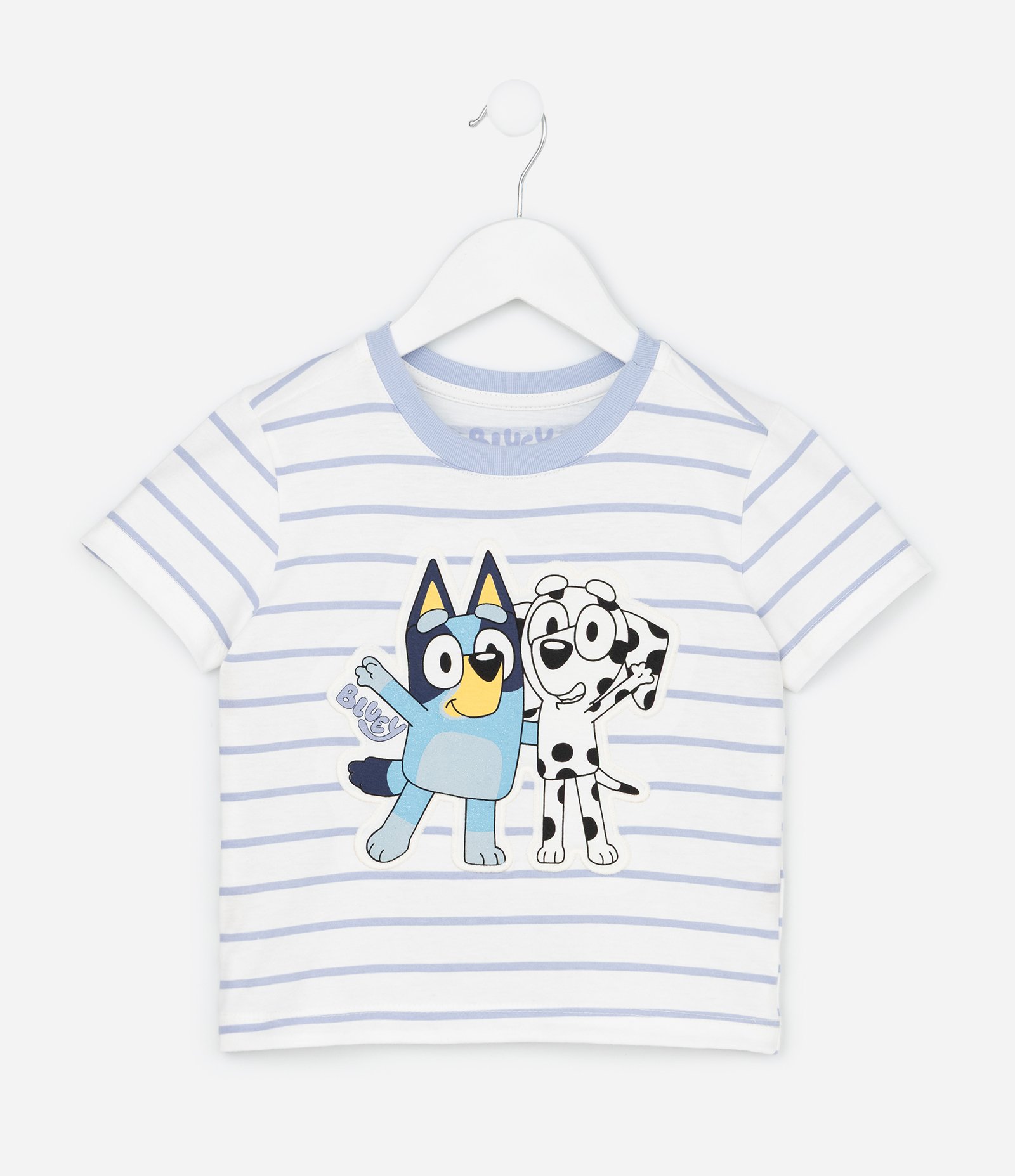 Camiseta Infantil com Listras e Estampa Bordada Bluey - Tam 1 a 8 anos Branco 1