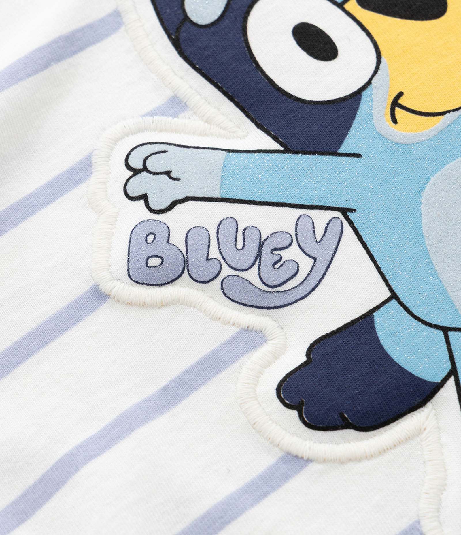 Camiseta Infantil com Listras e Estampa Bordada Bluey - Tam 1 a 8 anos Branco 4
