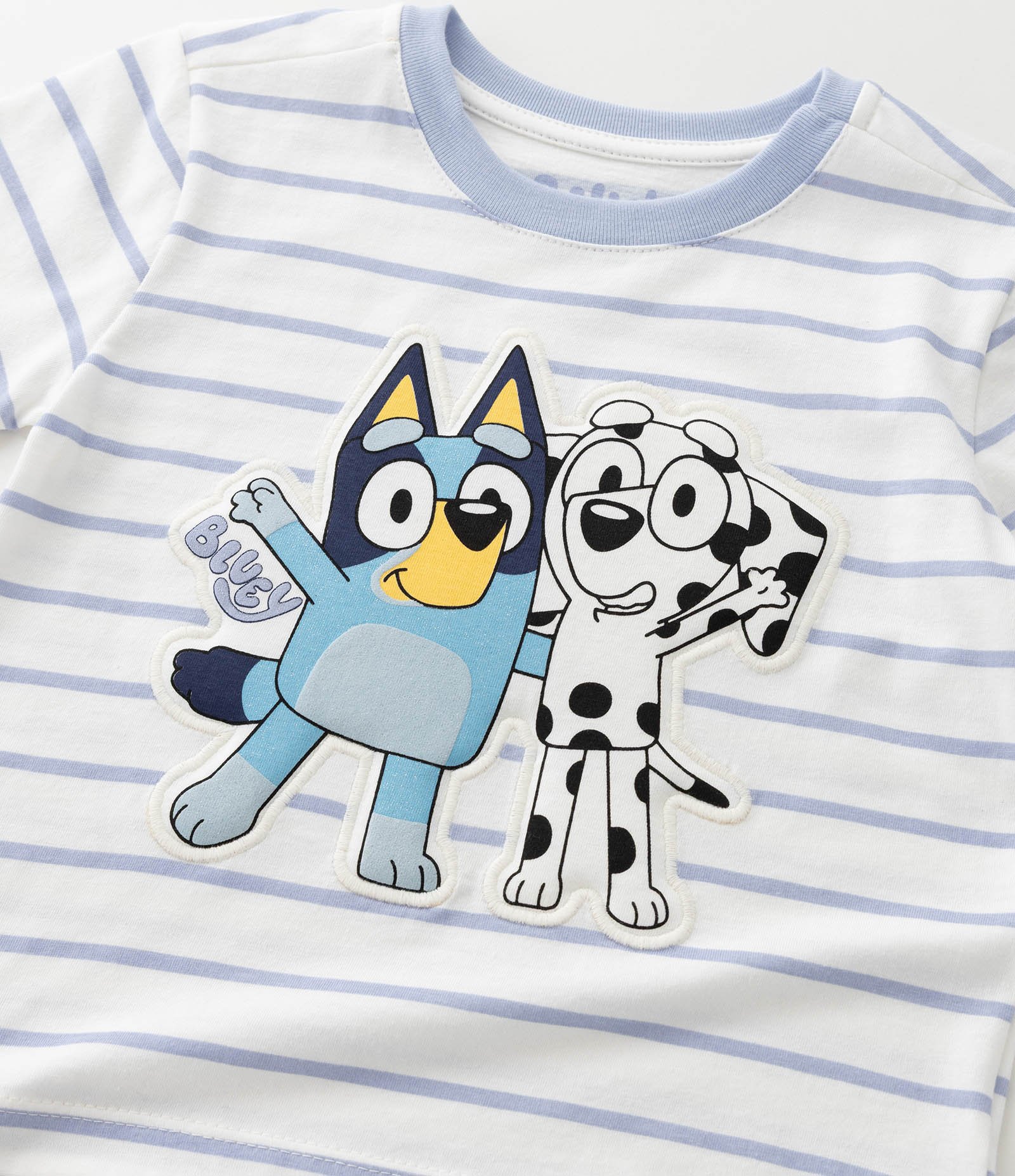 Camiseta Infantil com Listras e Estampa Bordada Bluey - Tam 1 a 8 anos Branco 5