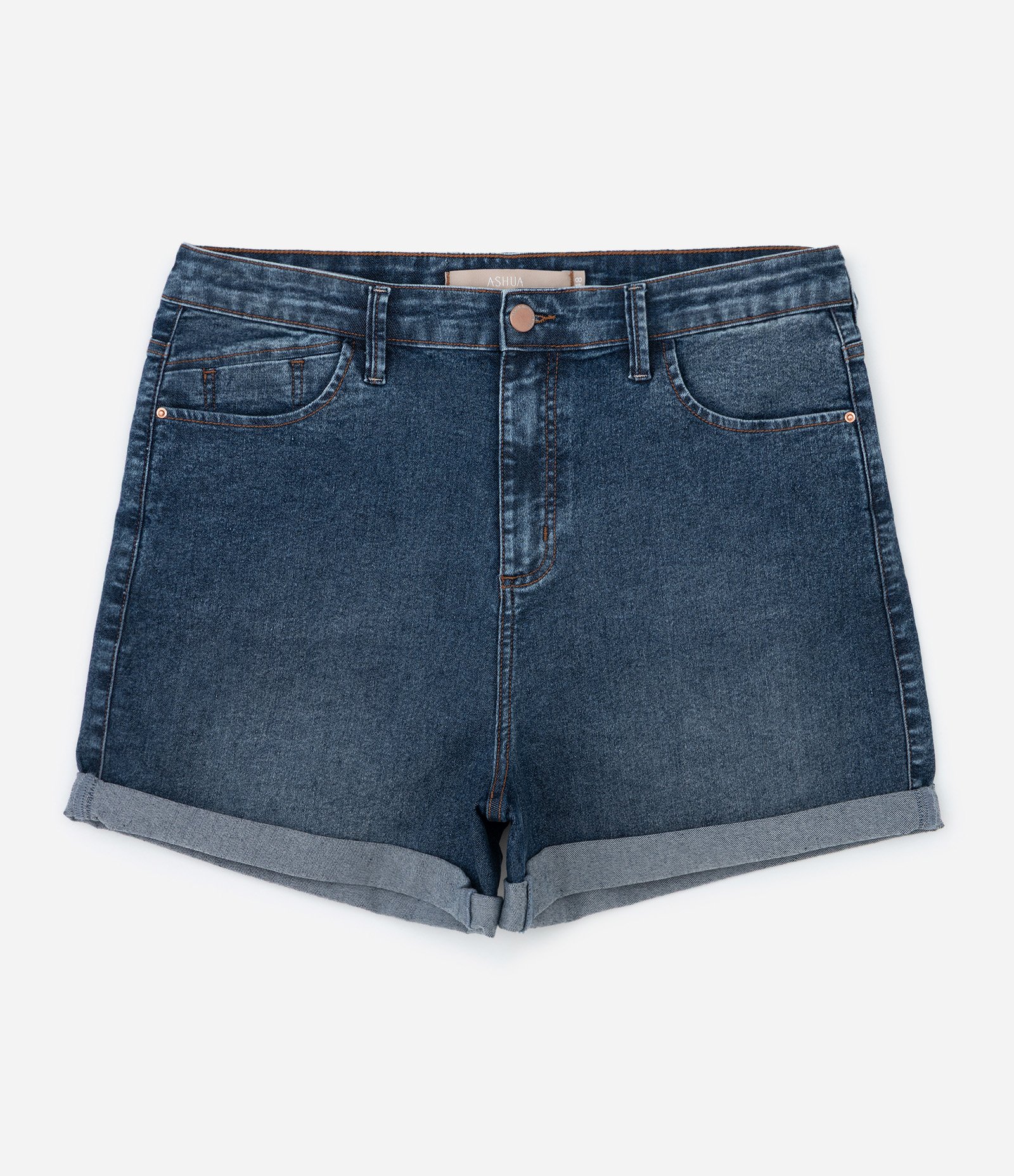 Short Curto com Barra Dobrada em Jeans com Elastano Curve & Plus Size Azul 6