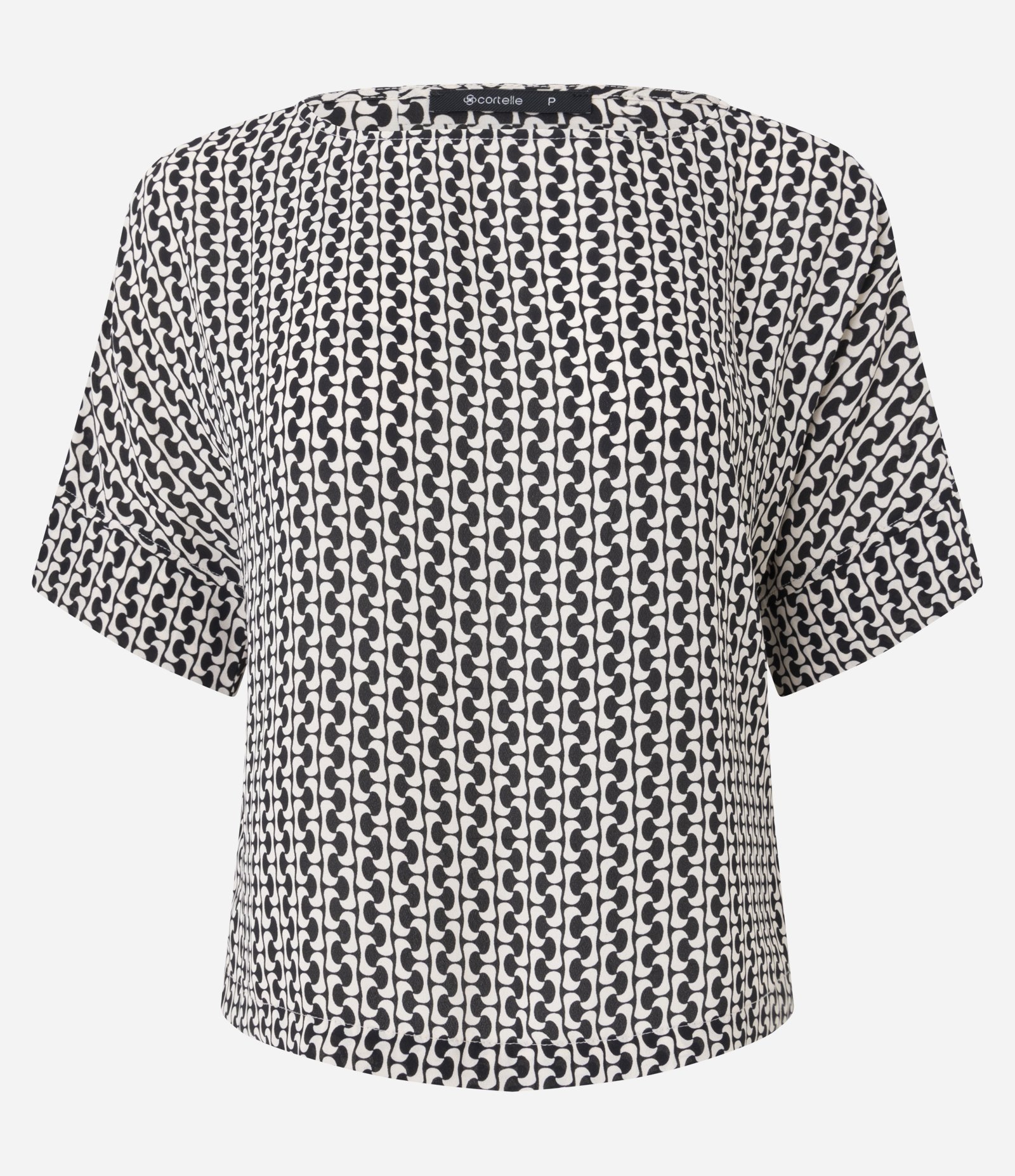 Blusa em Chiffon Pied-de-poule Branco/Preto 1