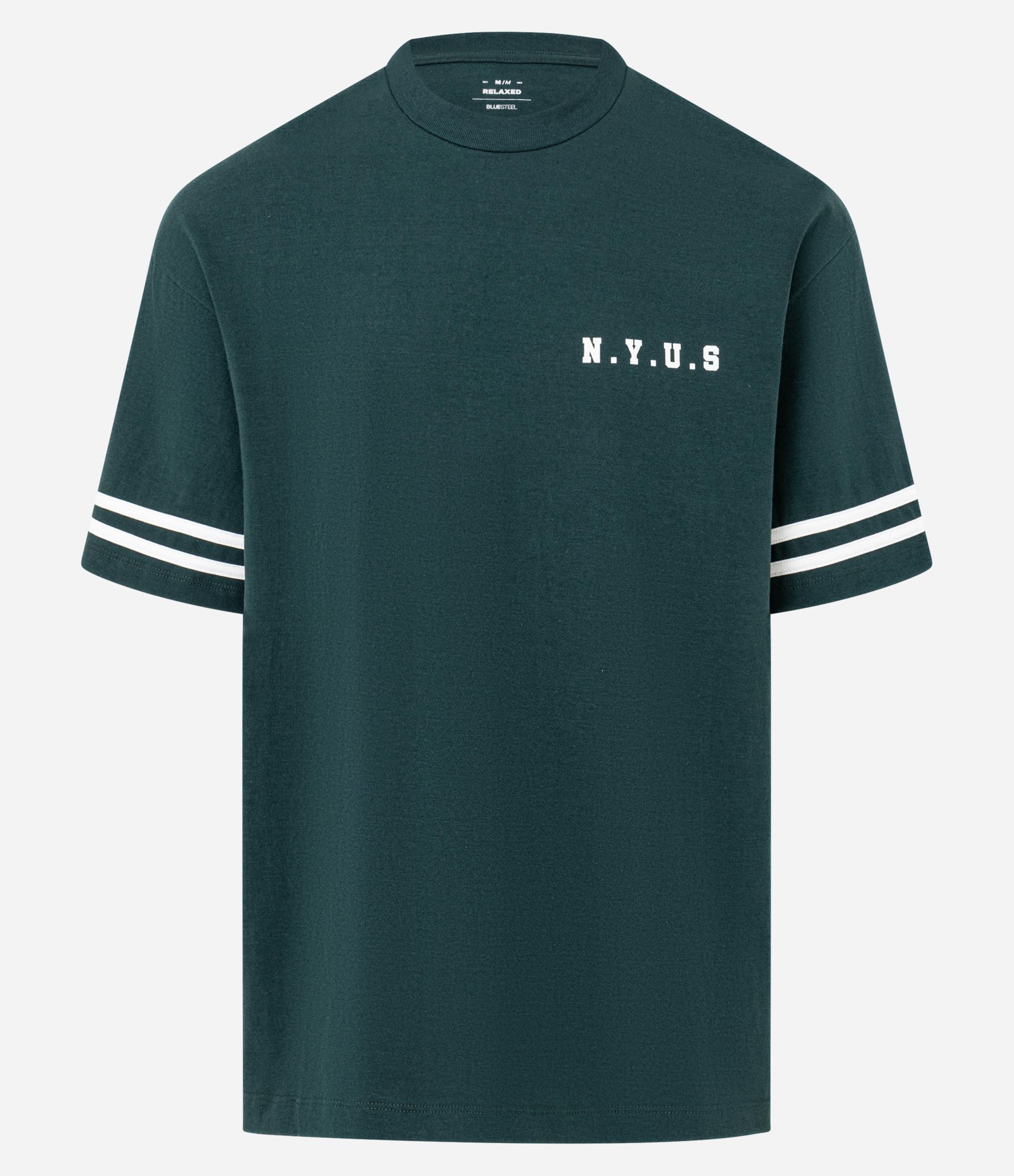 Camiseta Relaxed em Algodão com Listras e Estampa NYUS 93 Verde 1