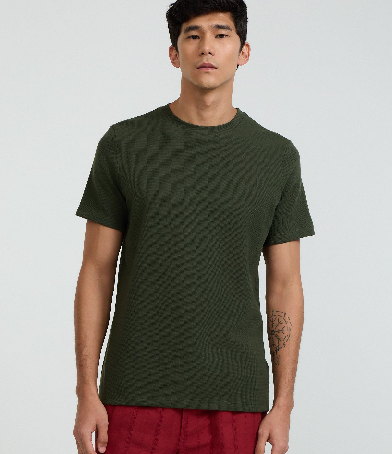 Camiseta Regular em Algodão com Textura Verde 1