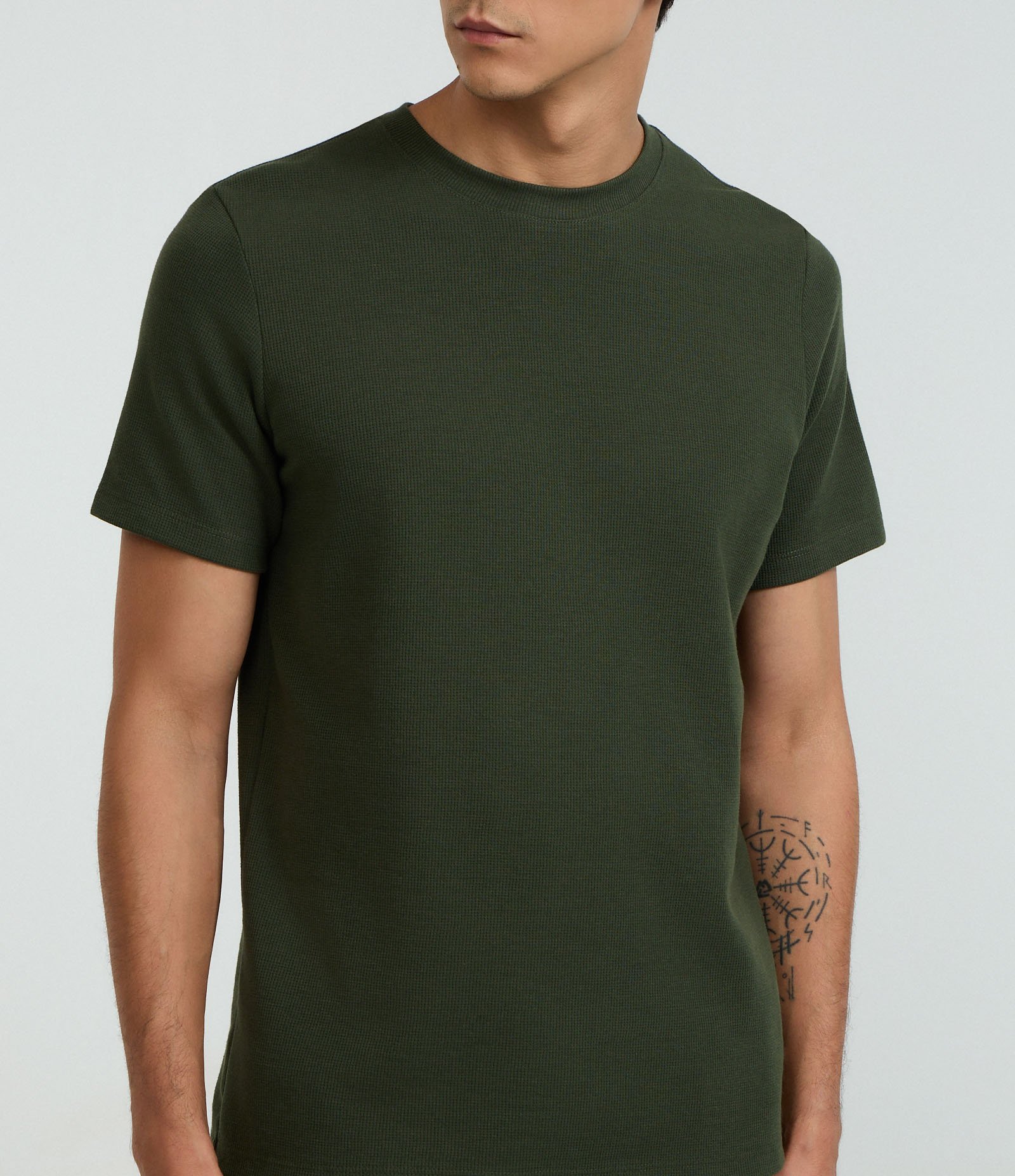 Camiseta Regular em Algodão com Textura Verde 3