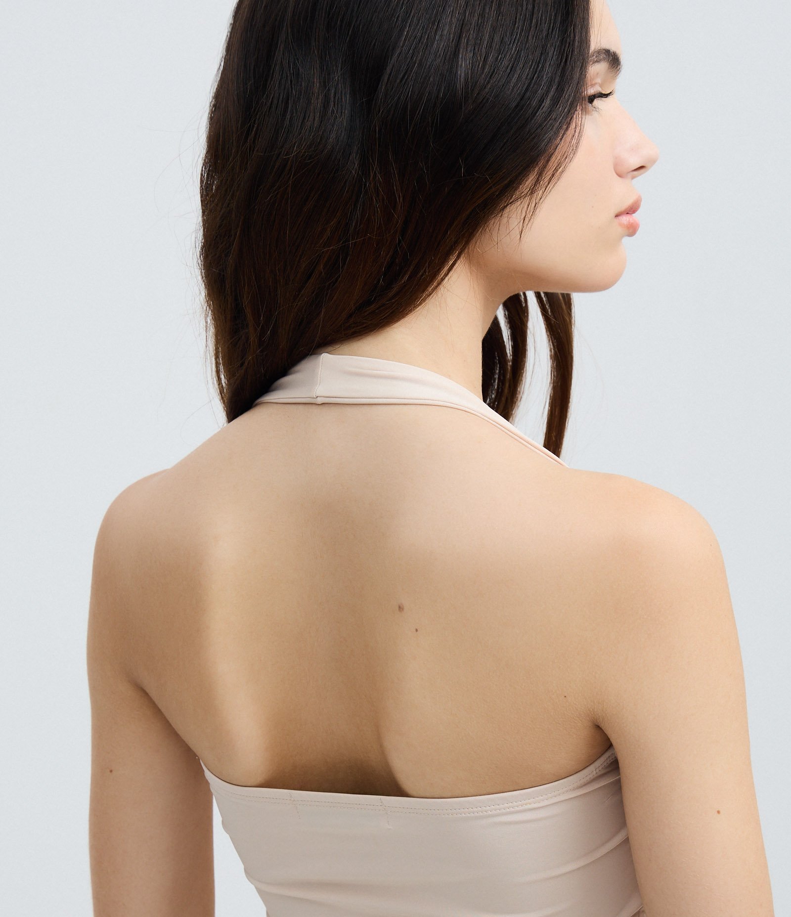 Blusa Frente Única em Microfibra Bege Claro 4