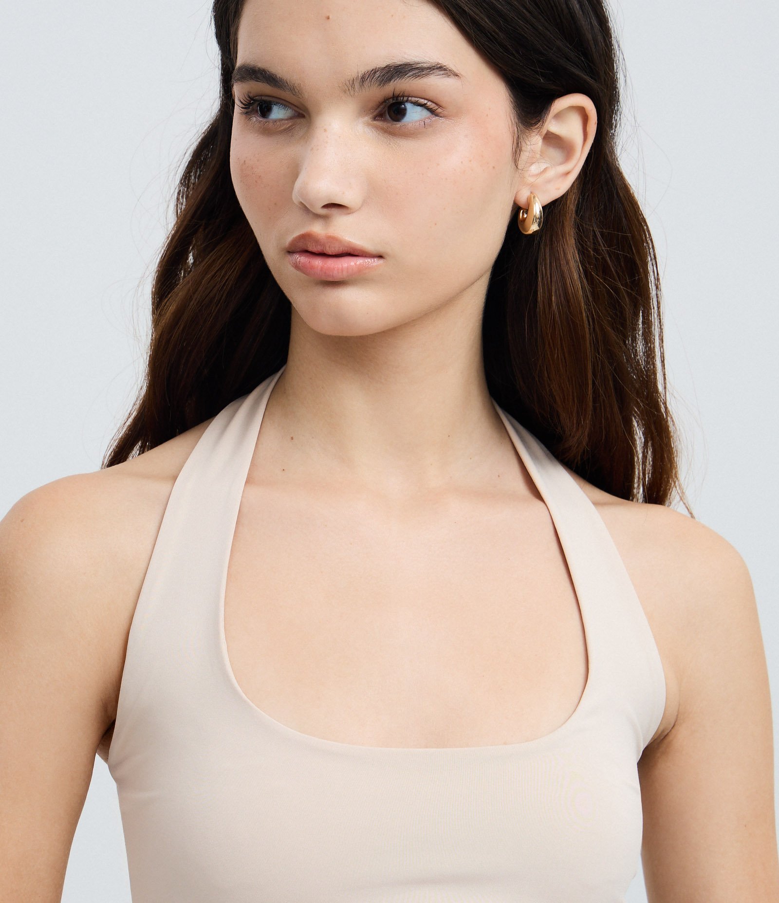 Blusa Frente Única em Microfibra Bege Claro 5