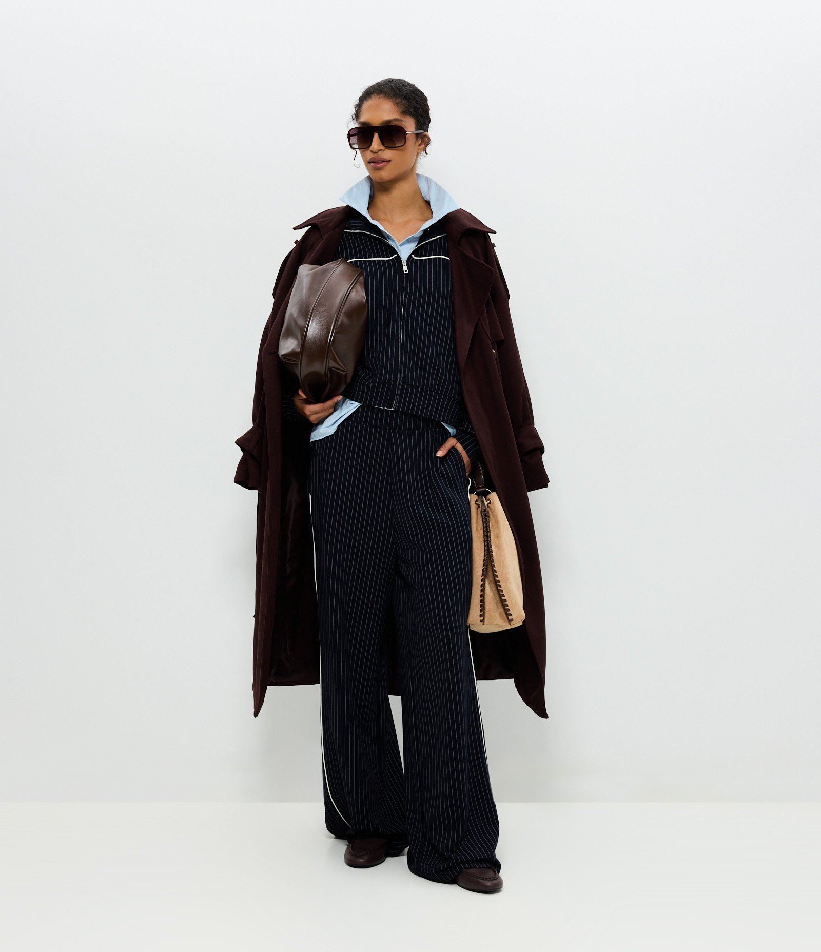 Calça Wide Leg em Moletom com Estampa Listrada Azul 1