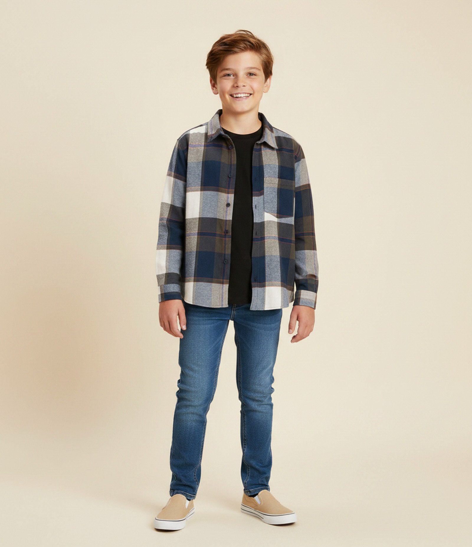 Camisa Infantil em Flanela com Estampa Xadrez – Tam 5 a 14 Anos Azul Marinho 1