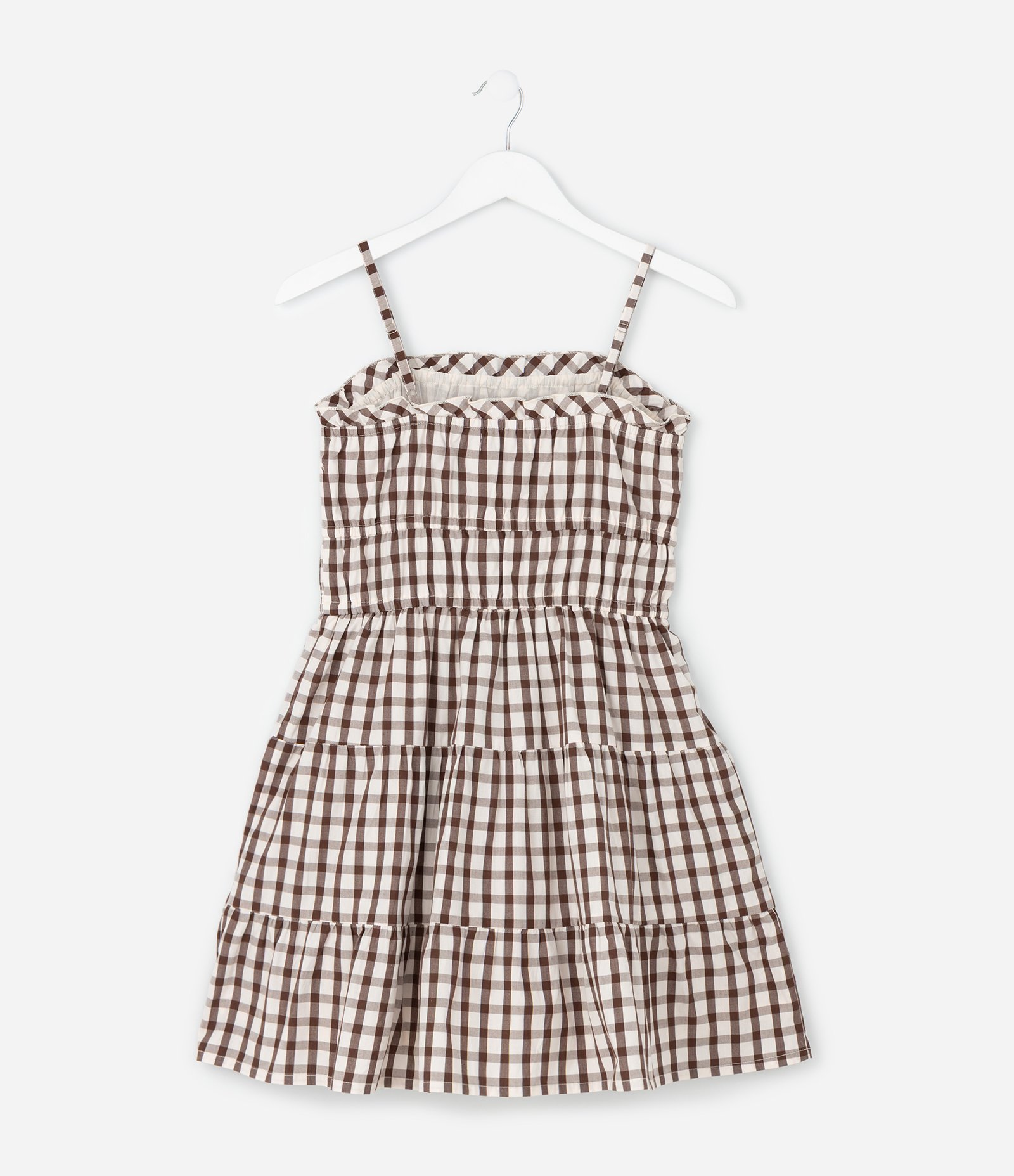 Vestido Infantil com Babados e Estampa Xadrez - Tam 5 a 14 anos Marrom 3
