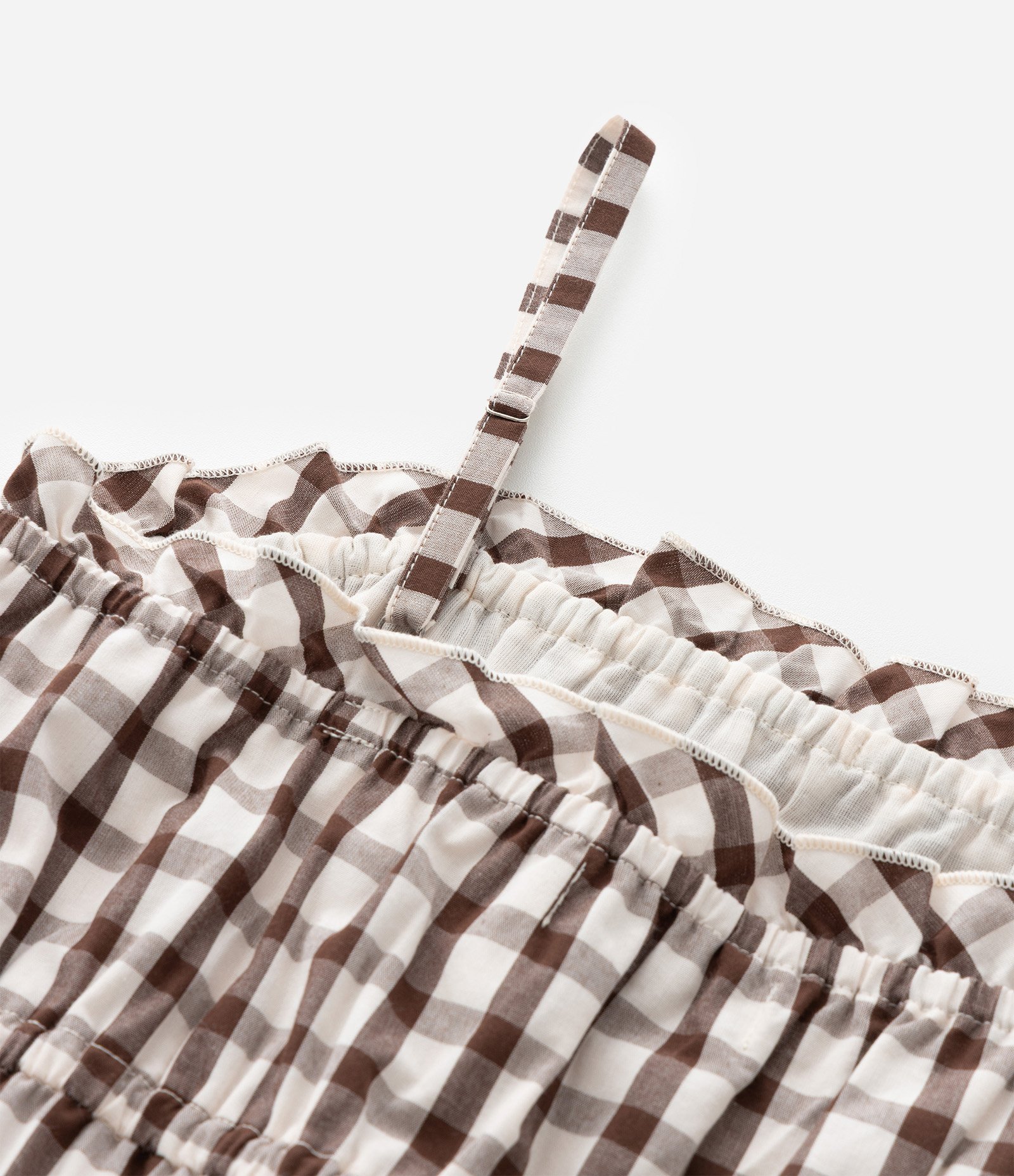 Vestido Infantil com Babados e Estampa Xadrez - Tam 5 a 14 anos Marrom 5
