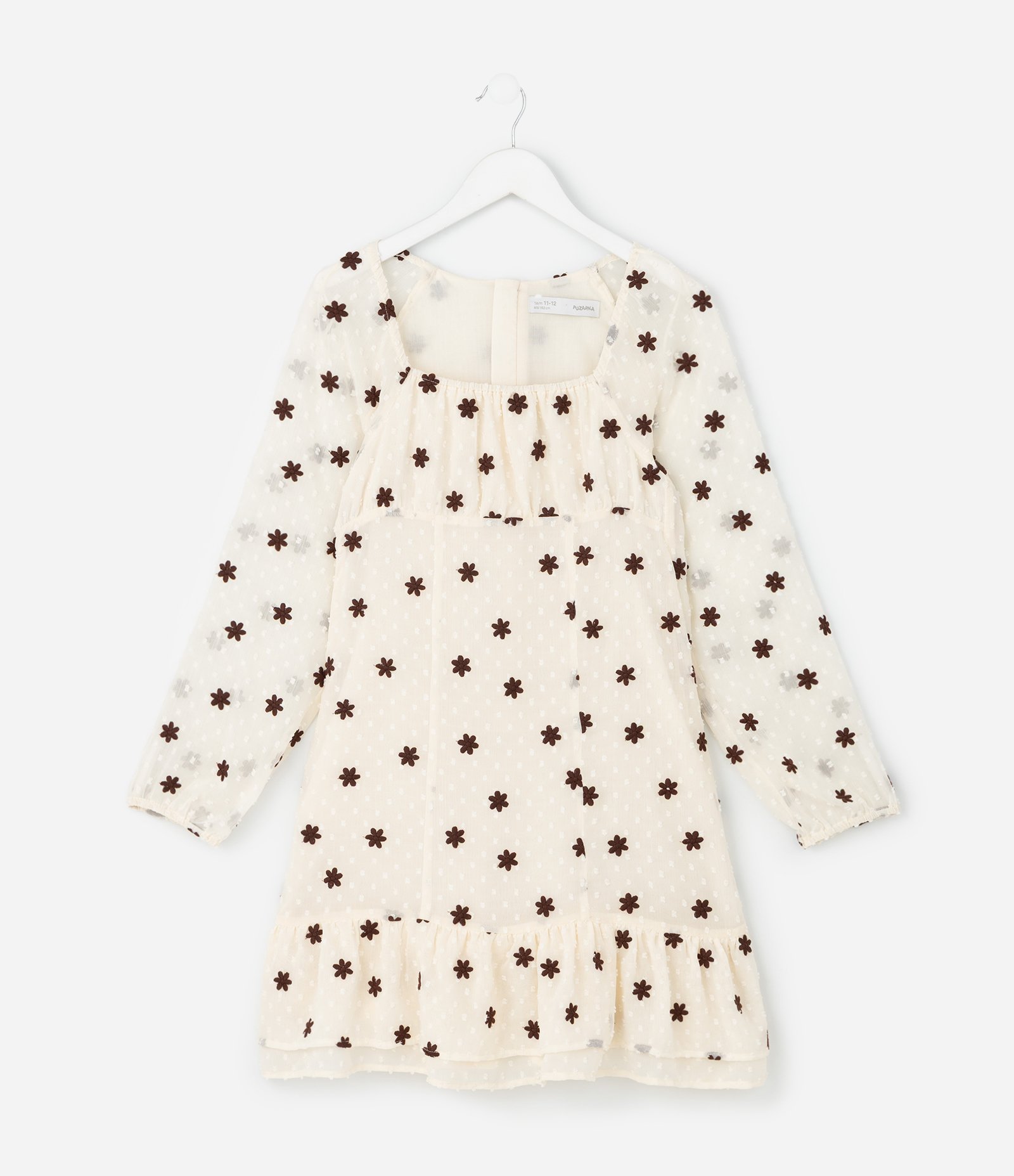 Vestido Infantil em Chiffon Texturizado com Flores Bordadas – Tam 5 a 14 Anos Bege Claro 2