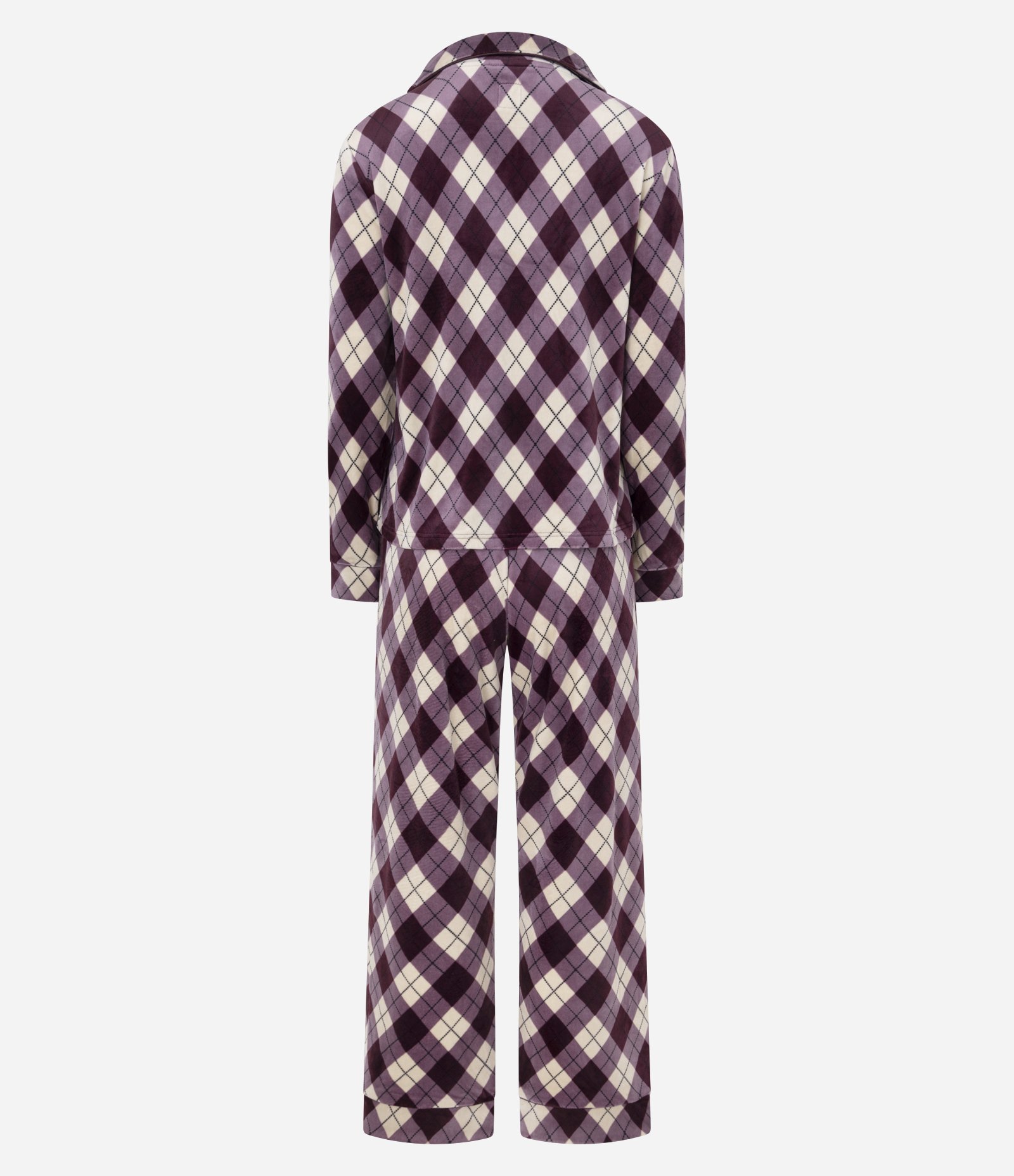 Pijama Longo Americano em Plush em Xadrez Argyle Vinho 7