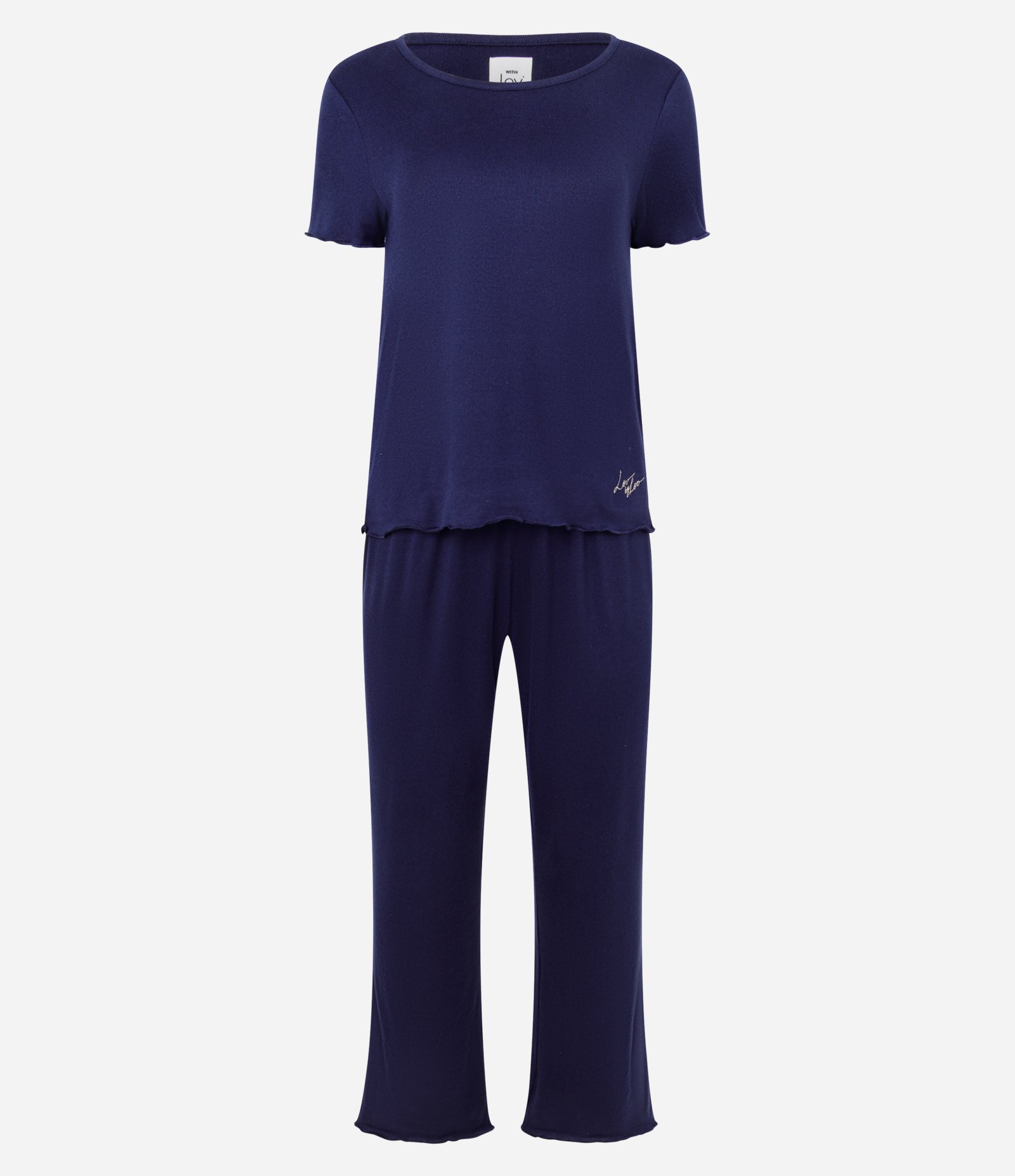 Pijama Longo em Tricô Leve com Bordado Azul 1