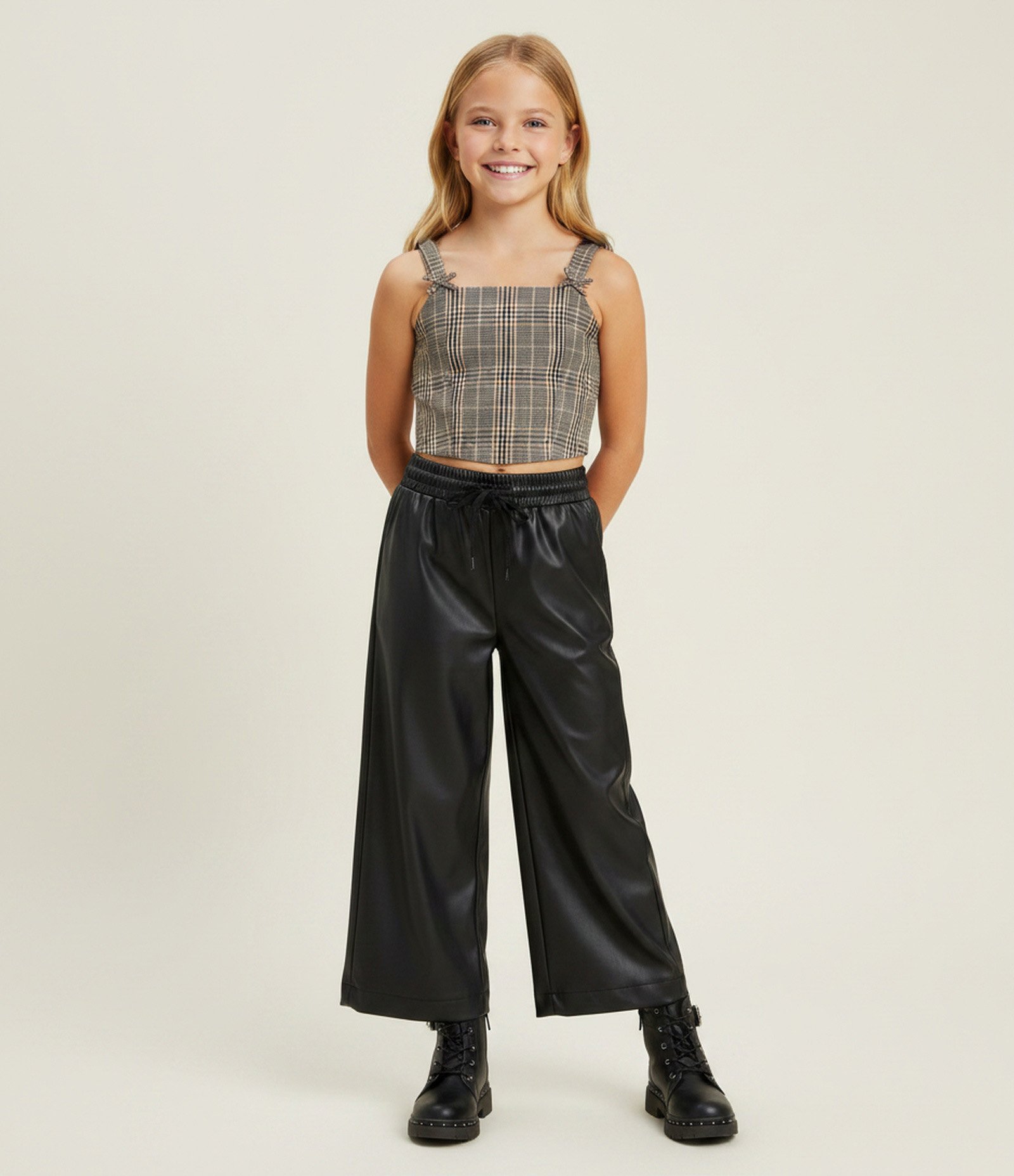 Blusa Infantil sem Manga de Alfaiataria Xadrez com Lacinhos nas Alças – Tam 5 a 14 Anos Marrom/Preto 1