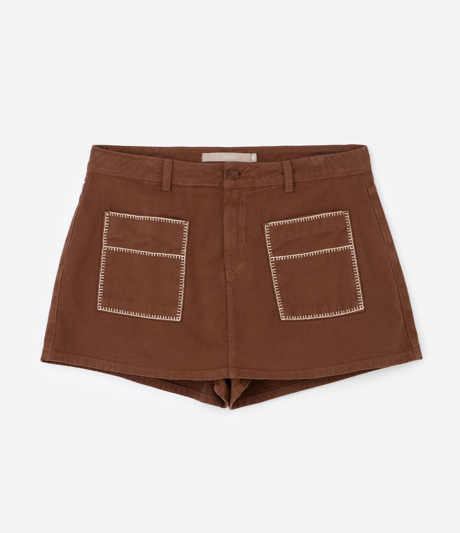 Short Saia em Sarja com Bolsos Bordados Curve & Plus Size Marrom 6