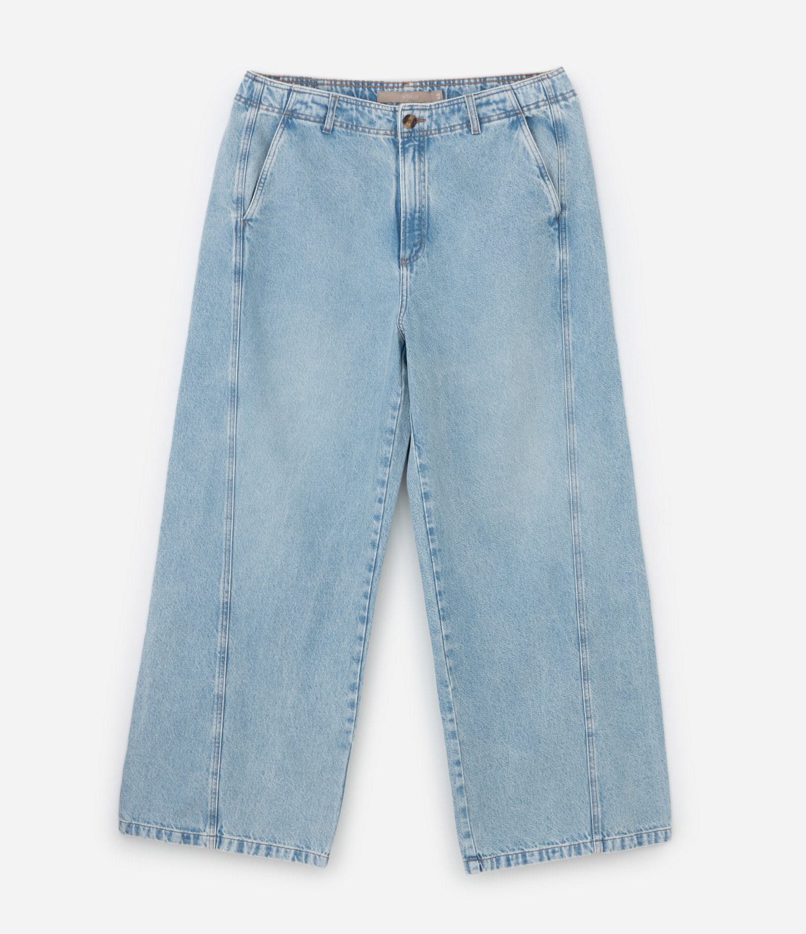 Calça Jeans Wide Leg com Recorte Lateral Azul 1