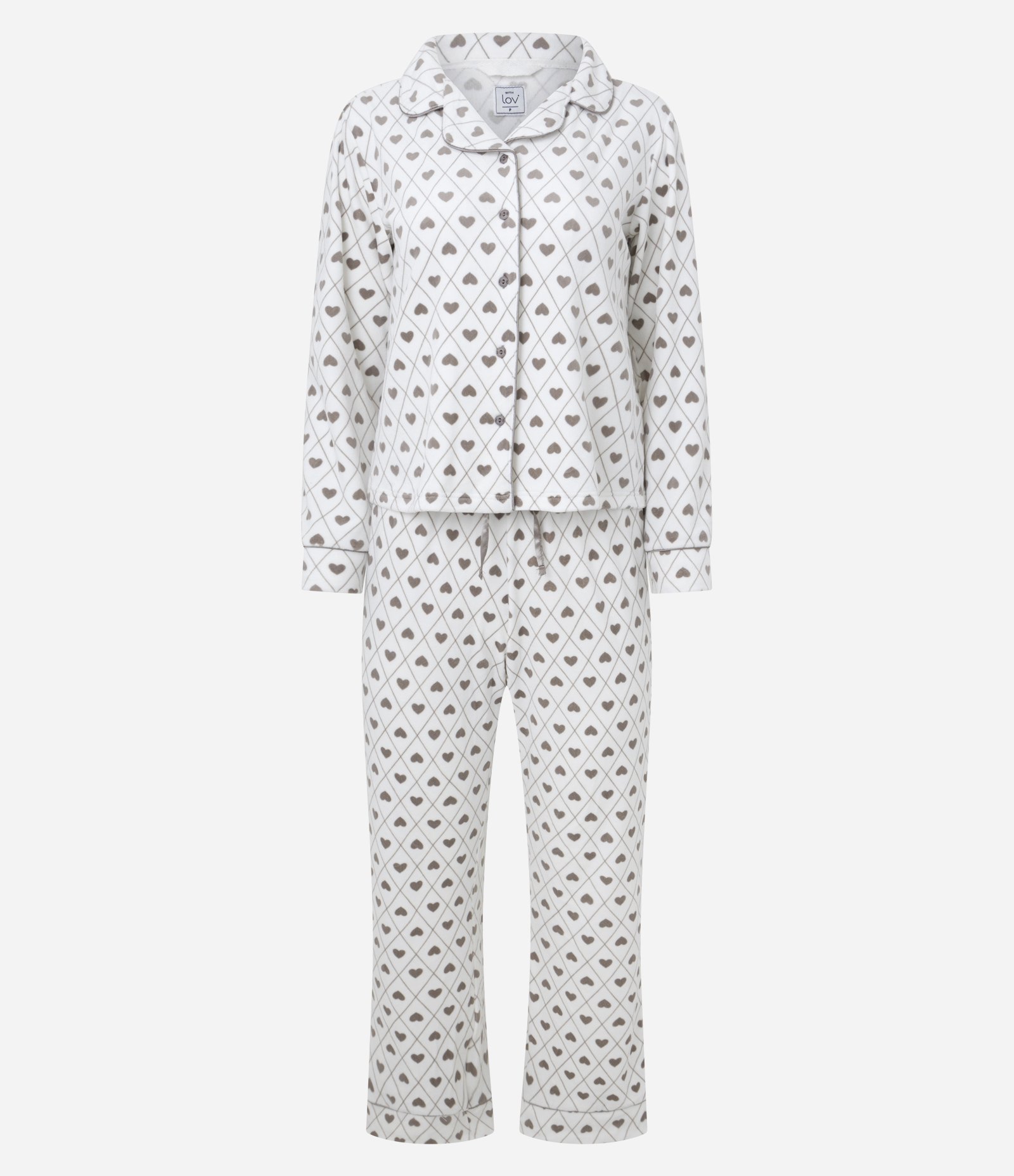 Pijama Americano Longo em Plush com Coraçõezinhos Branco 4