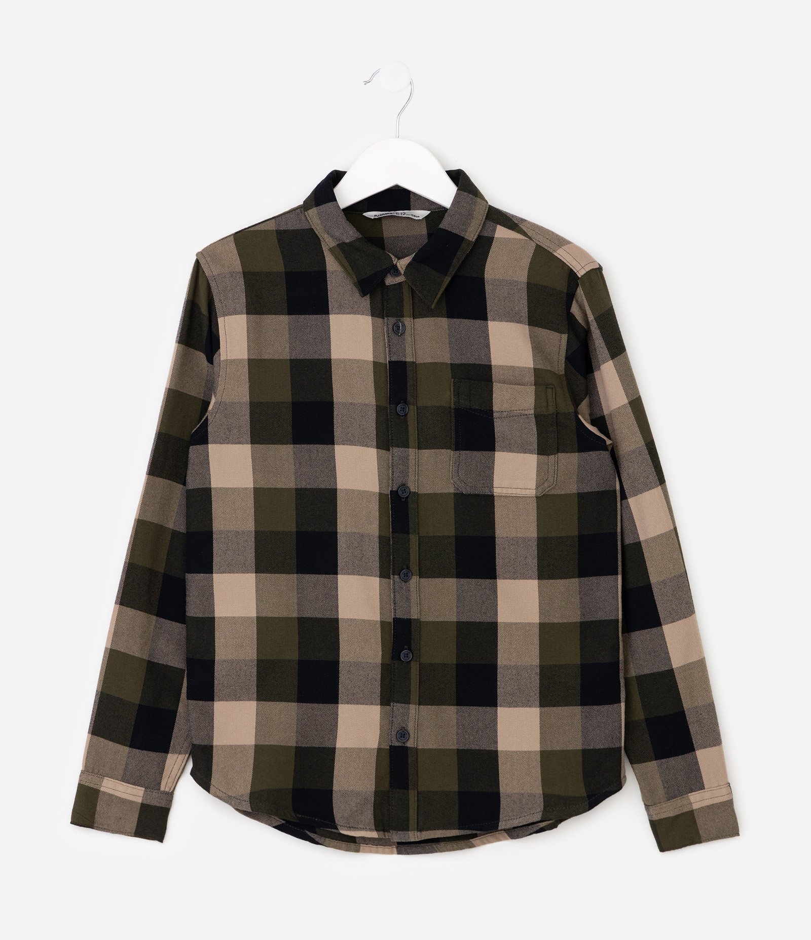 Camisa Infantil Manga Longa com Estampa Xadrez – Tam 5 a 14 Anos Bege/Verde 1