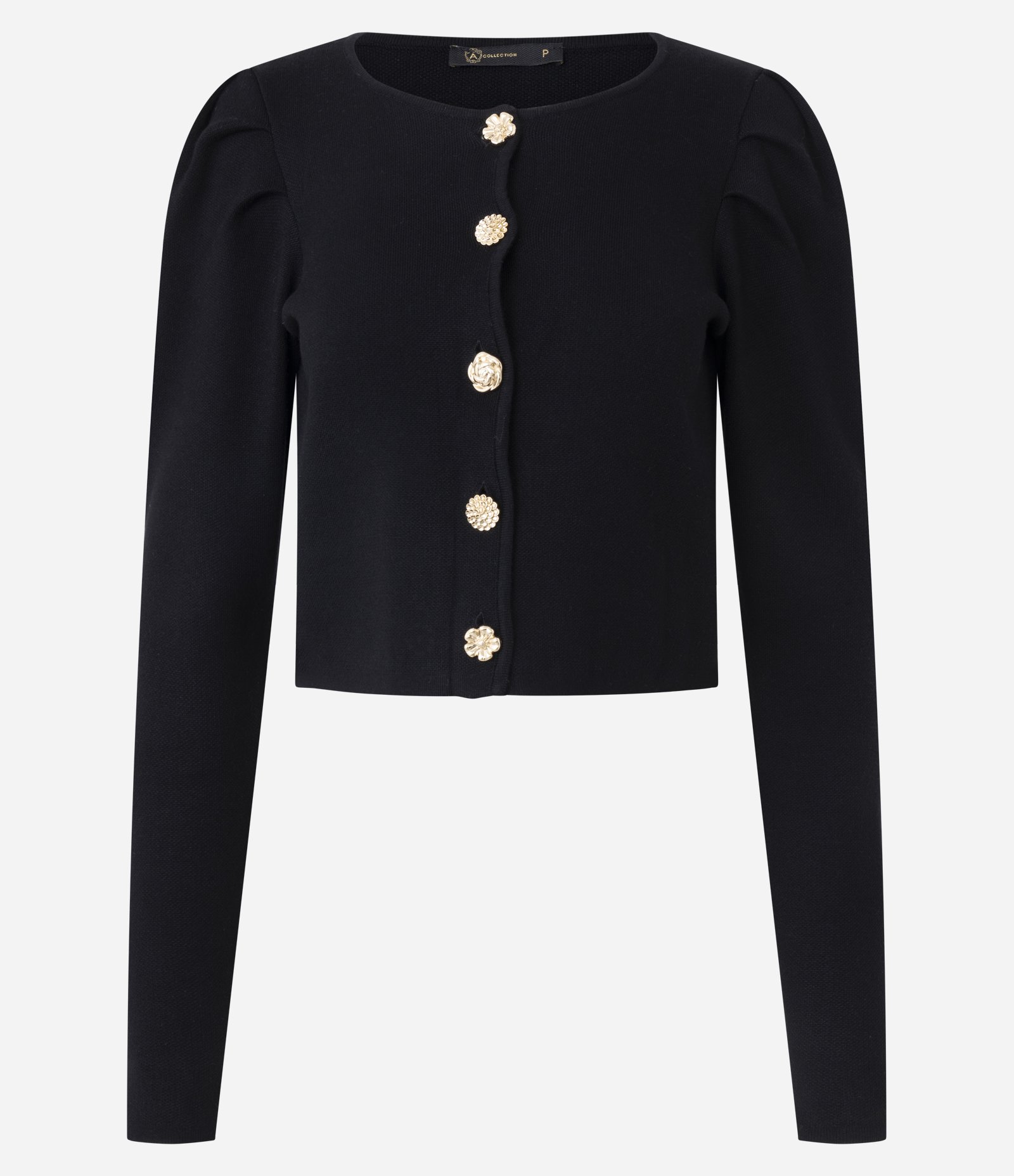 Cardigan Curto em Tricô com Manga Bufante Preto 5