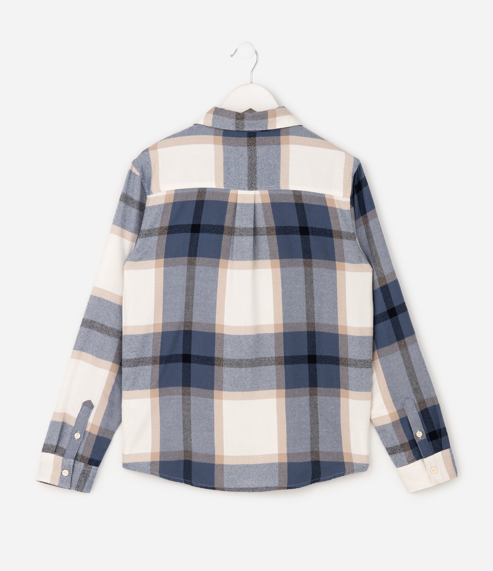 Camisa Infantil em Flanela com Estampa Xadrez e Bolso – Tam 5 a 14 Anos Azul /Bege 2