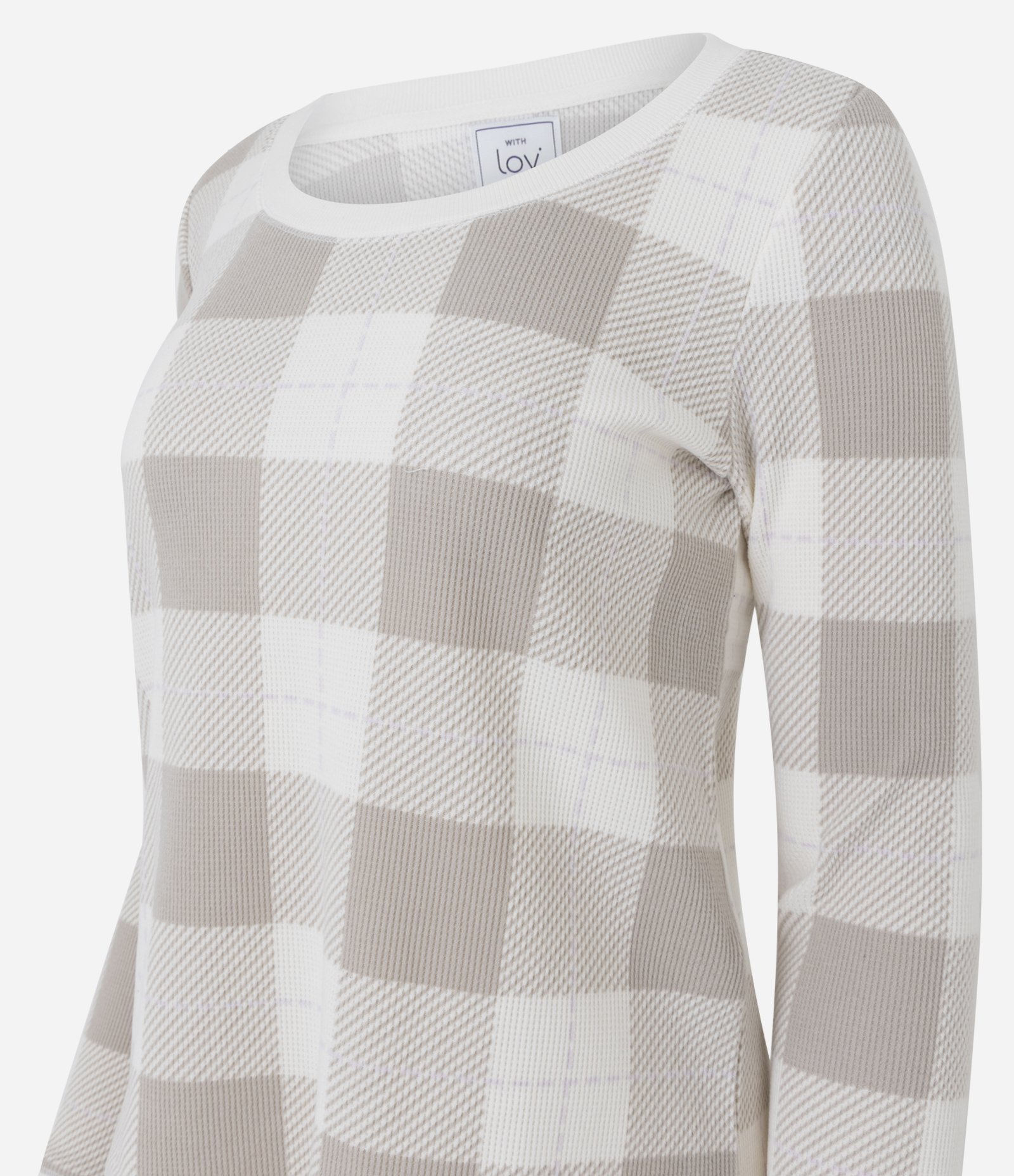 Pijama Longo Xadrez em Tricô Leve Branco 6