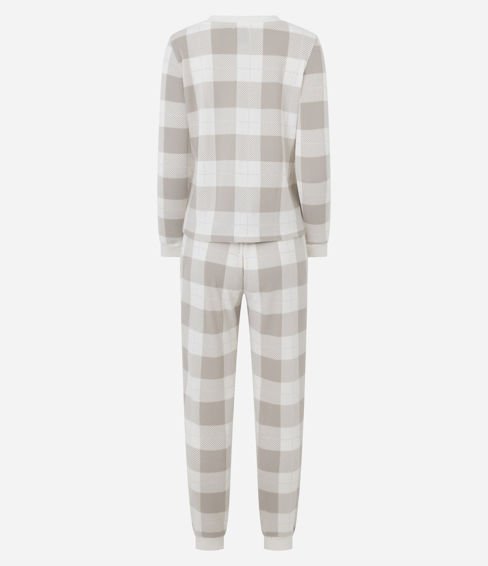 Pijama Longo Xadrez em Tricô Leve Branco 7