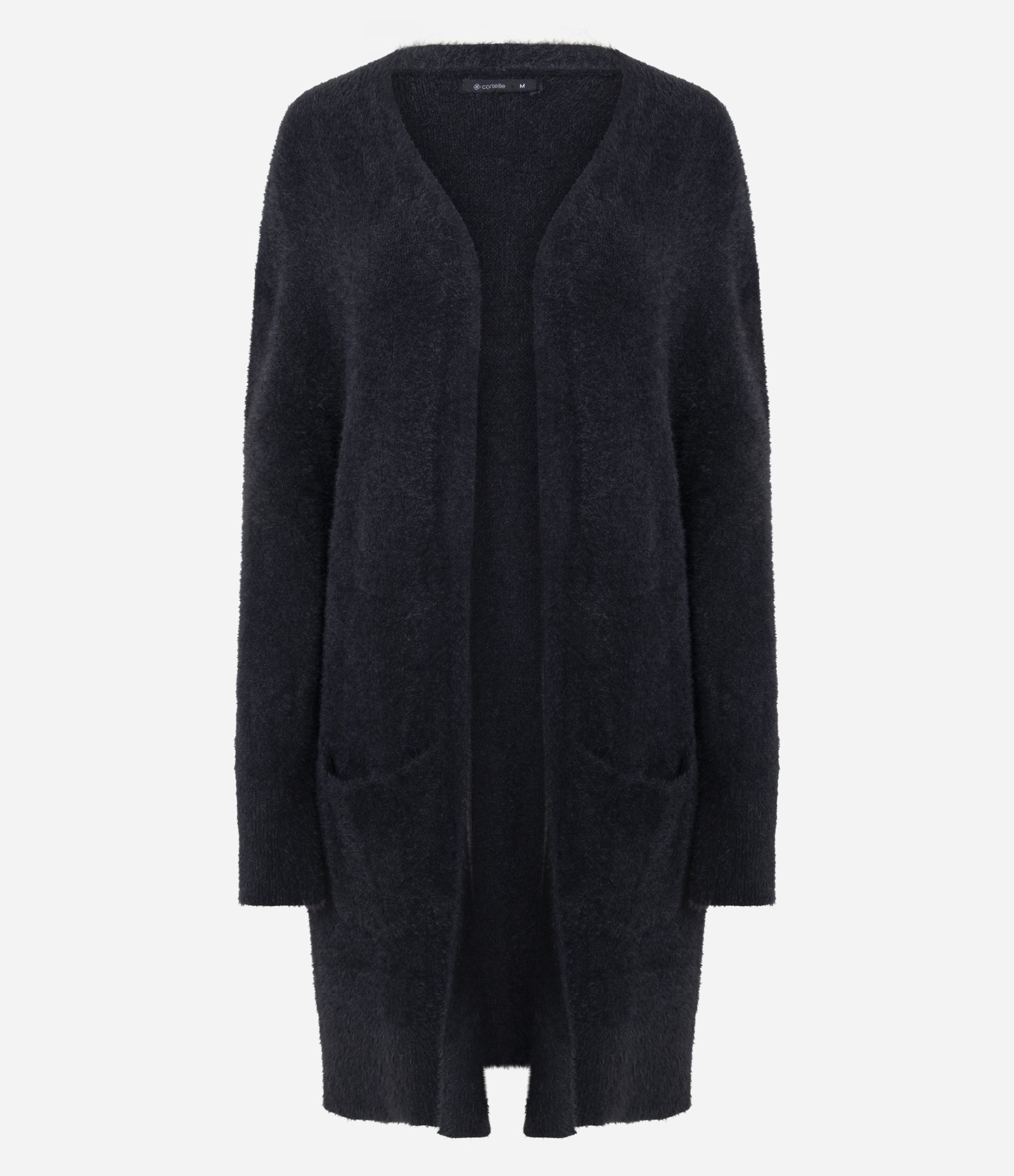 Cardigan Longo em Tricô Com Textura de Pelos Preto 5