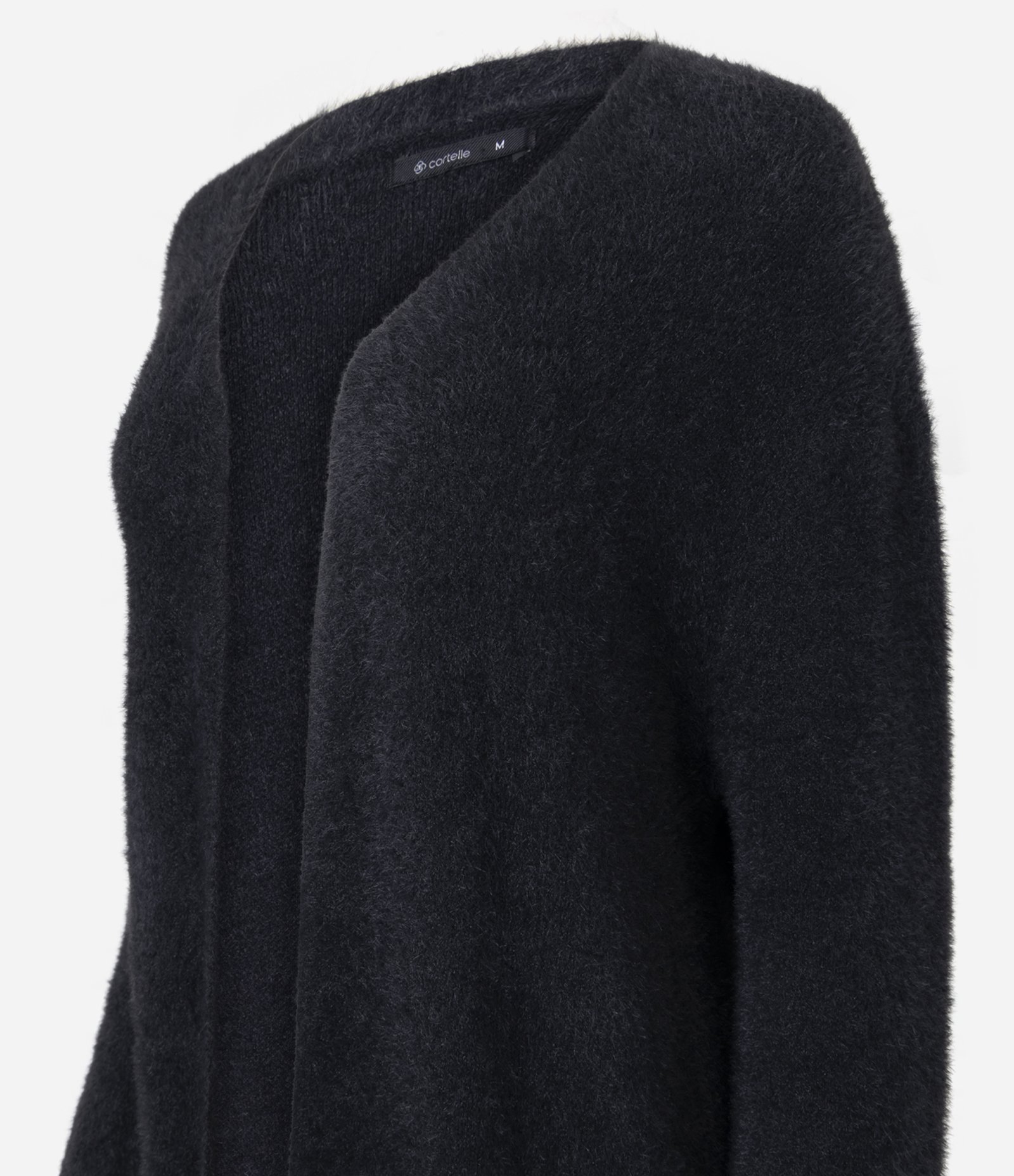 Cardigan Longo em Tricô Com Textura de Pelos Preto 6